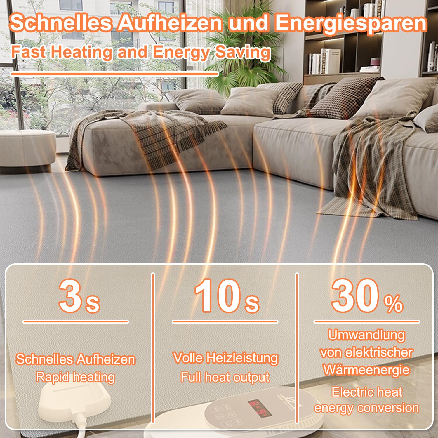 Tappeto riscaldante, tappetino elettrico, temperatura regolabile in 60 livelli, timer 12 ore, impermeabile e antiscivolo, per soggiorno e camera da letto (700 W, 140 x 200 cm)