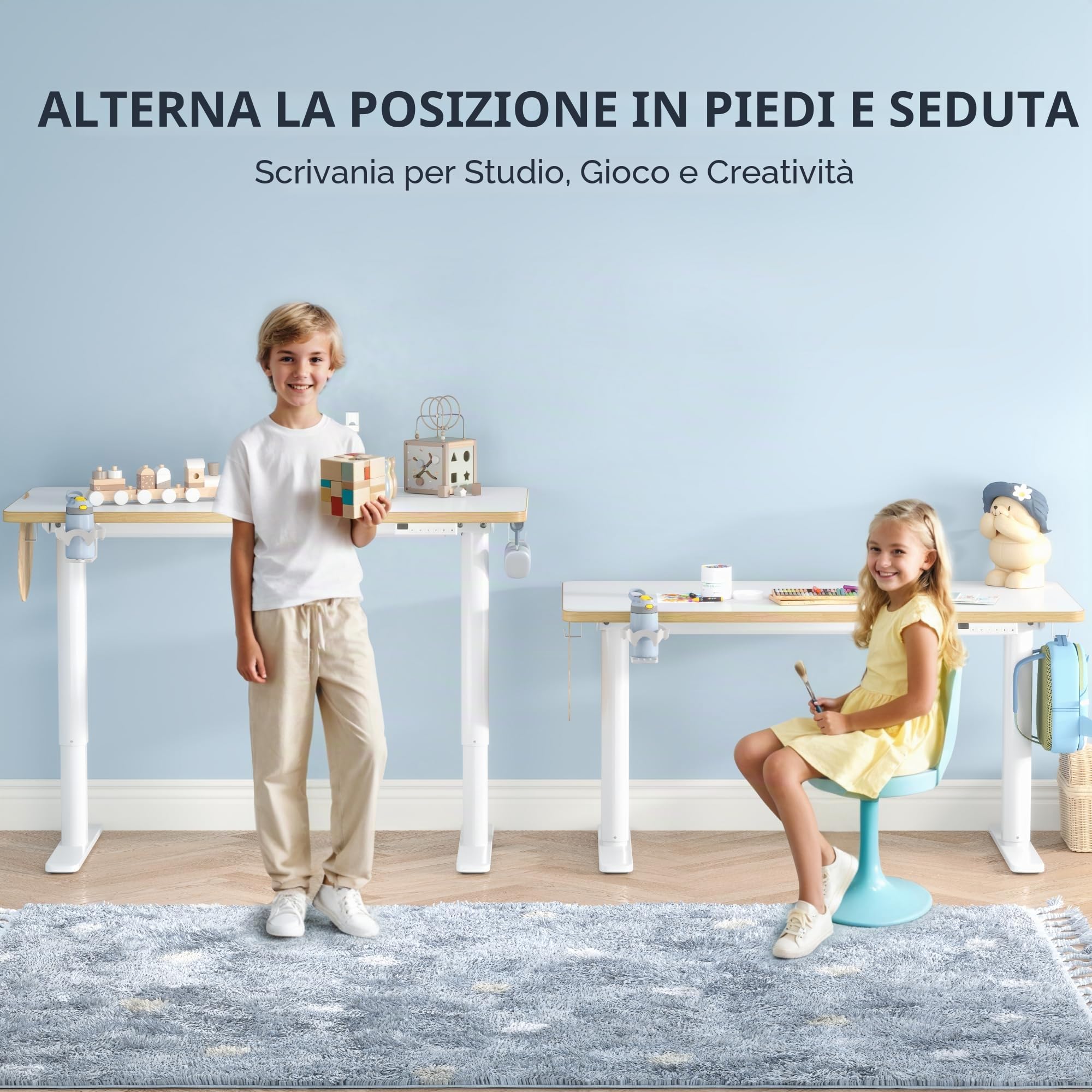 FLEXISPOT Scrivania per Bambini Regolabile in Altezza con Display LED, 3 Spazi di Archiviazione, Sicurezza, Piano Ergonomico 110×52 cm
