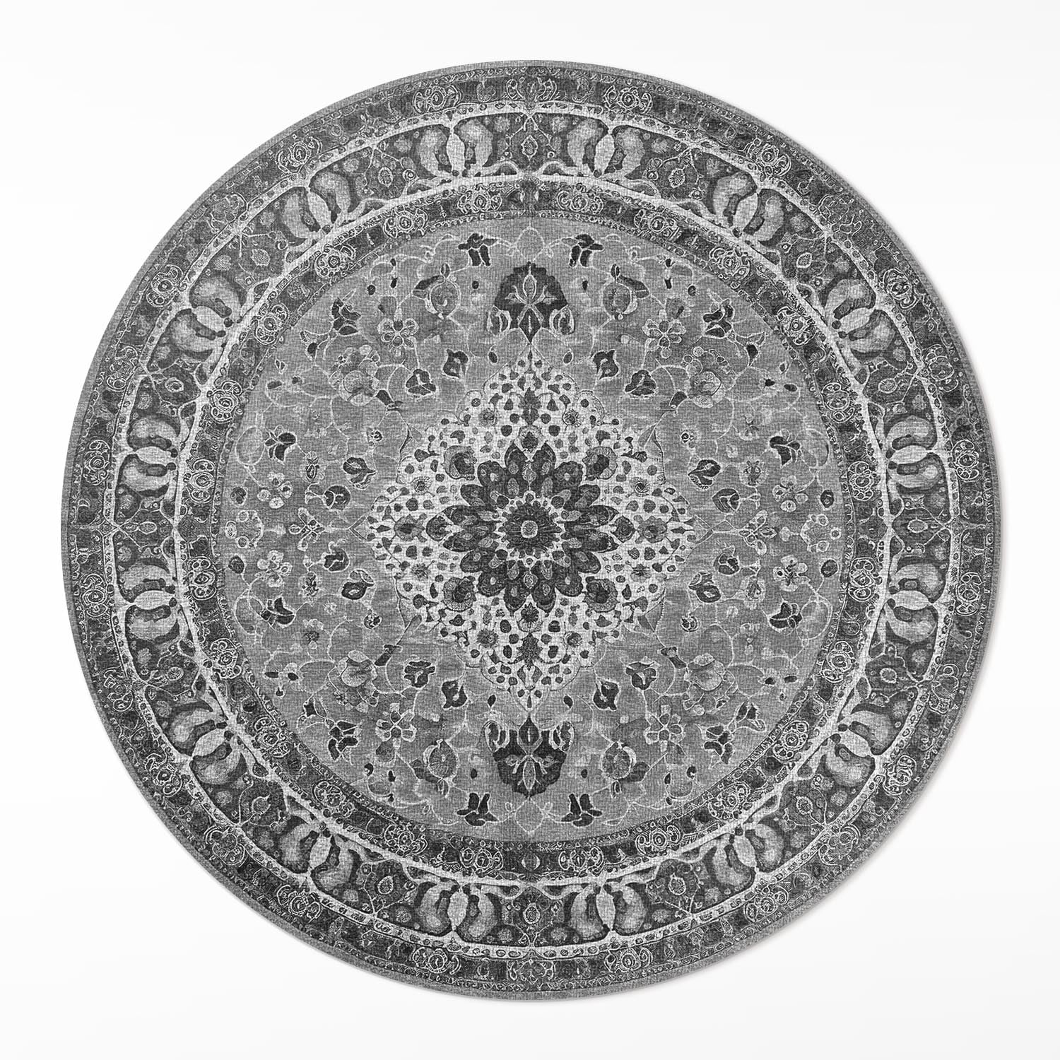 Tapis vinyle ø90 cm Harmonie Grise déco pour salon et chambre