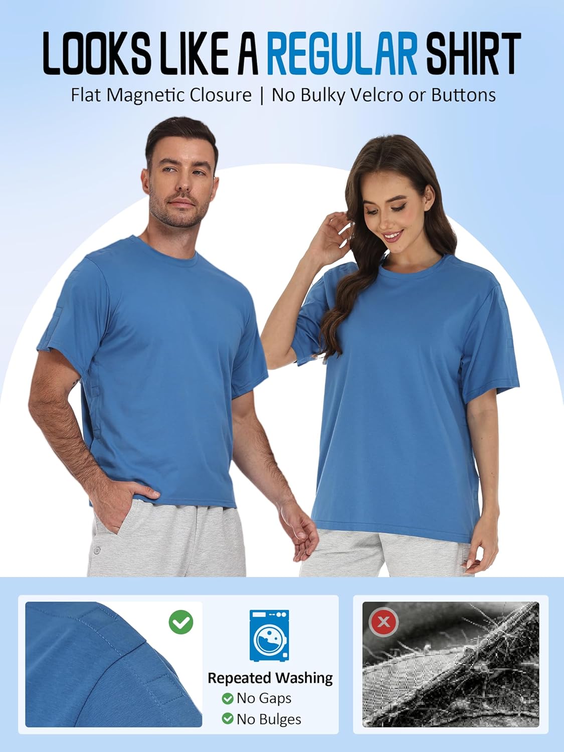 Magnetic Post Surgery Shirt: One-Handed Adaptive Tear Away for Shoulder Surgery, Mastectomy & Dialysis Recovery