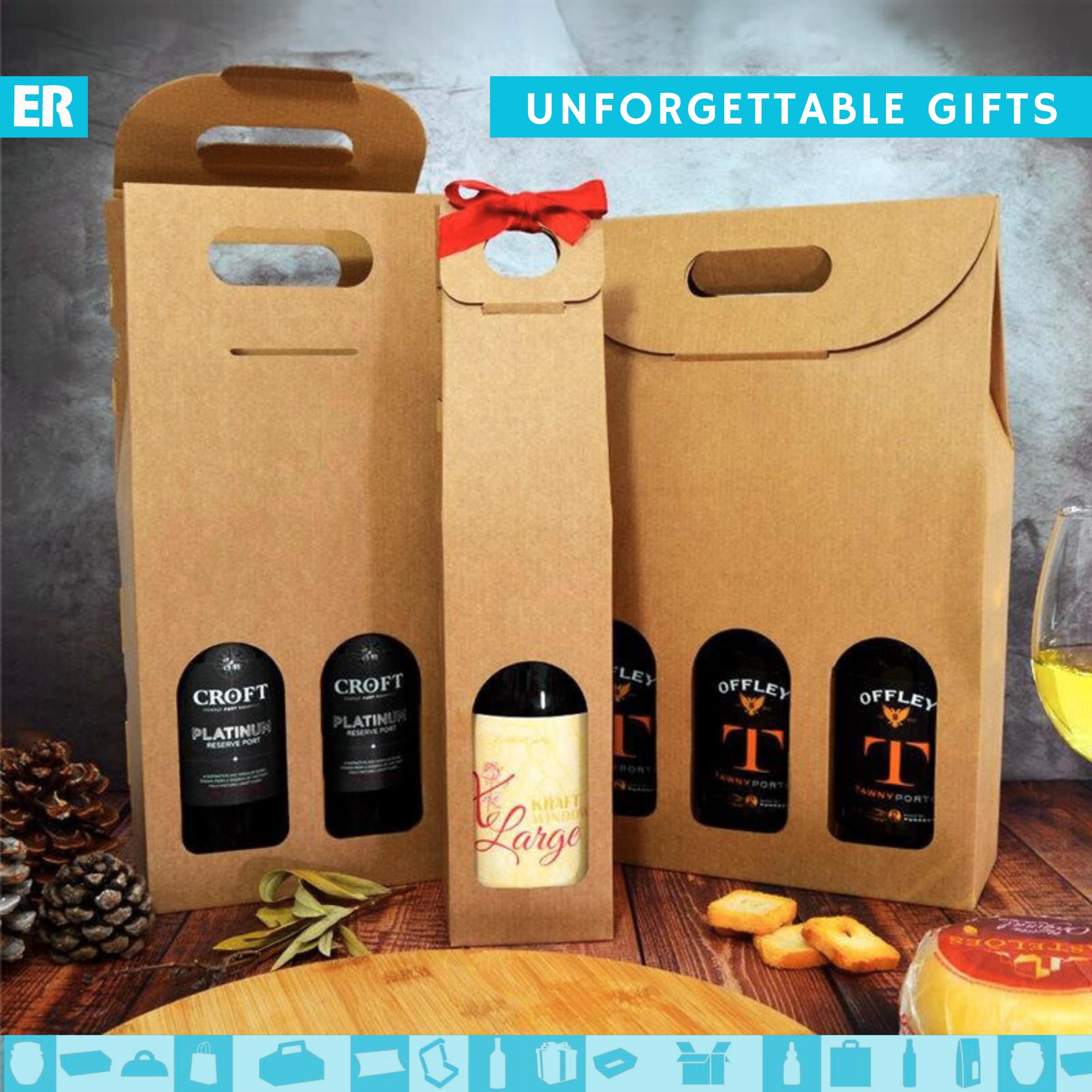 50 cajas de cartón Kraft vacías para 3 botellas de vino 27x9x40 cm | Embalaje para botellas de vino para regalos: Navidad, Pascua, cumpleaños, boda | Bodegas de vino