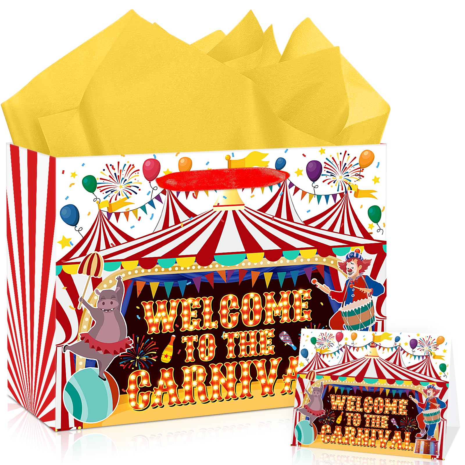 Carnival Gift Bag Circus Party Favors Bag Welcome to The Carnival Wrapping Paper Bag with Tissue Paper Card for Birthday Party Decorations Supplies
