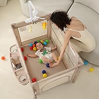 Vista 6 de 5 in 1 Pack and Play, Baby Bassinet Bedside Sleeper, Baby Playard, Bedside Crib with Changing Table, Foldable Travel Playard for Newborn to Toddles