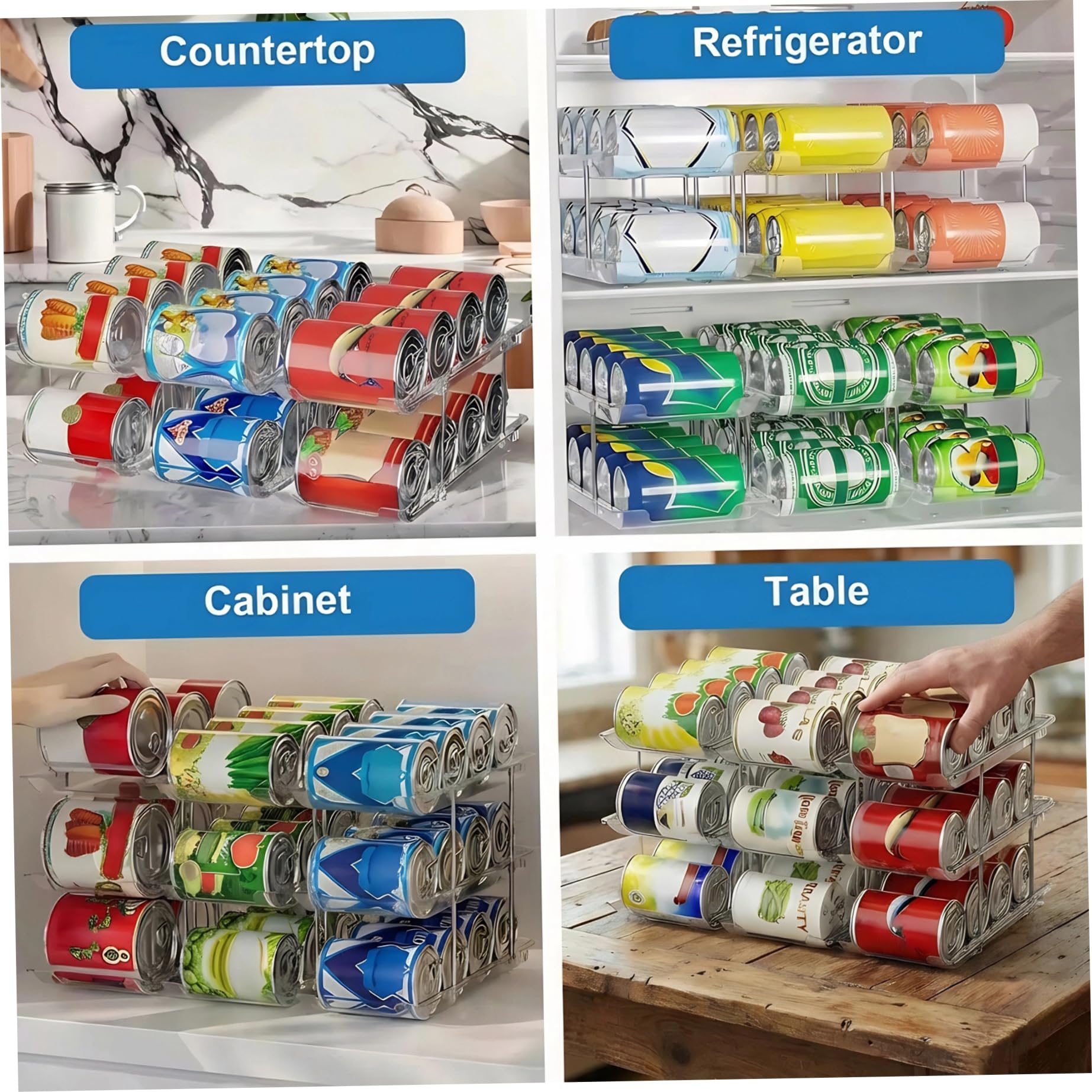 Soportes para latas de despensa, organizador de latas de 3 niveles, organizador de plástico transparente para alimentos enlatados, ideal para armarios de cocina, mostradores y refrigeradores