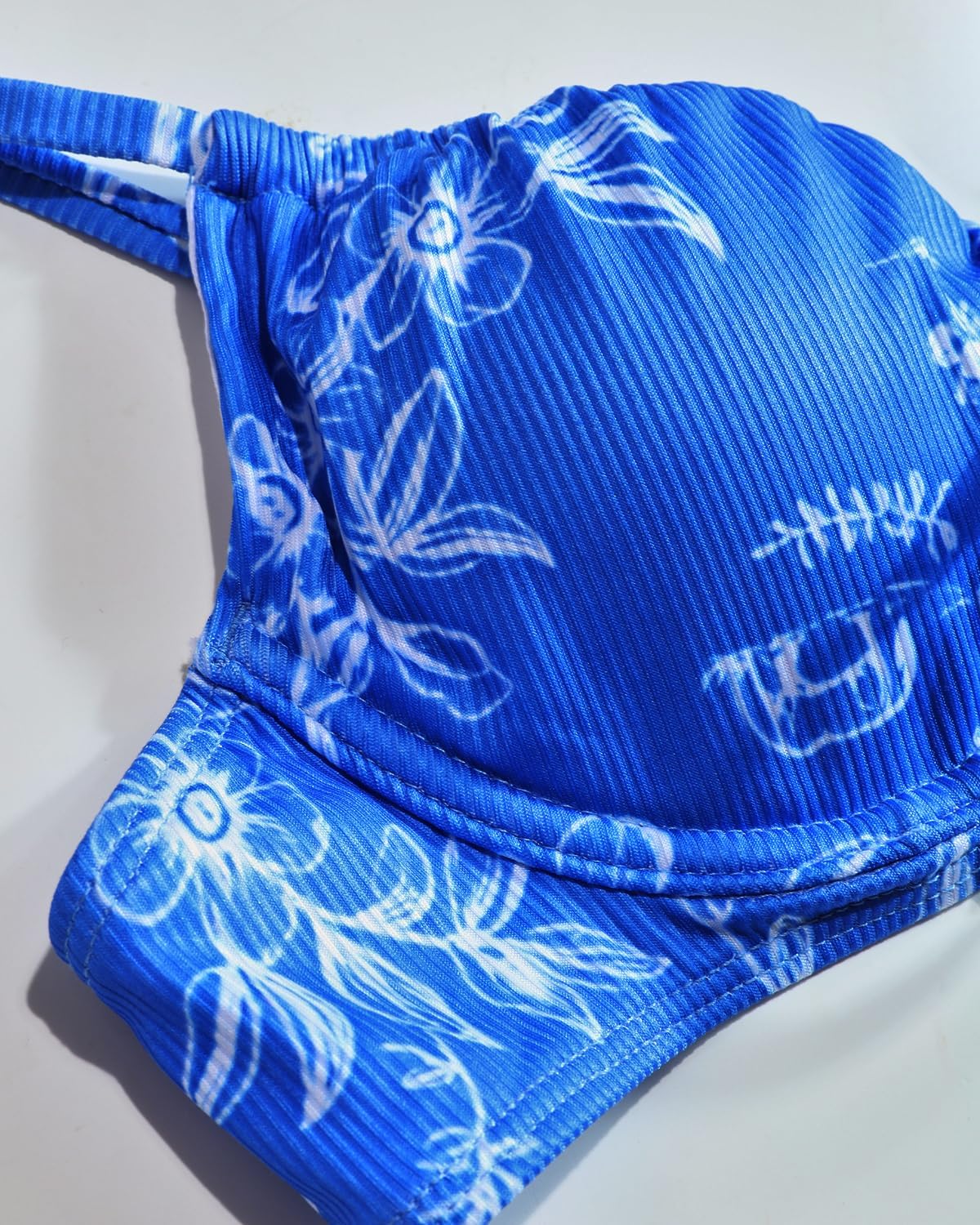 VOLAFA Women's Triangle Bikini Set Swimsuit Print Push Up Elastic Tie String Top Ribbed Two Piece Bathing Suit