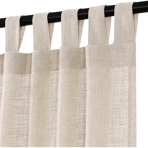 Turquoize Natural Linen Sheer Curtains Tab Top 84 Inch Light Filtering Curtains & Drapes for Living Room Burlap Linen Textured Rustic Farmhouse Curtains for Bedroom, Privacy Added, 2 Panels, Natural