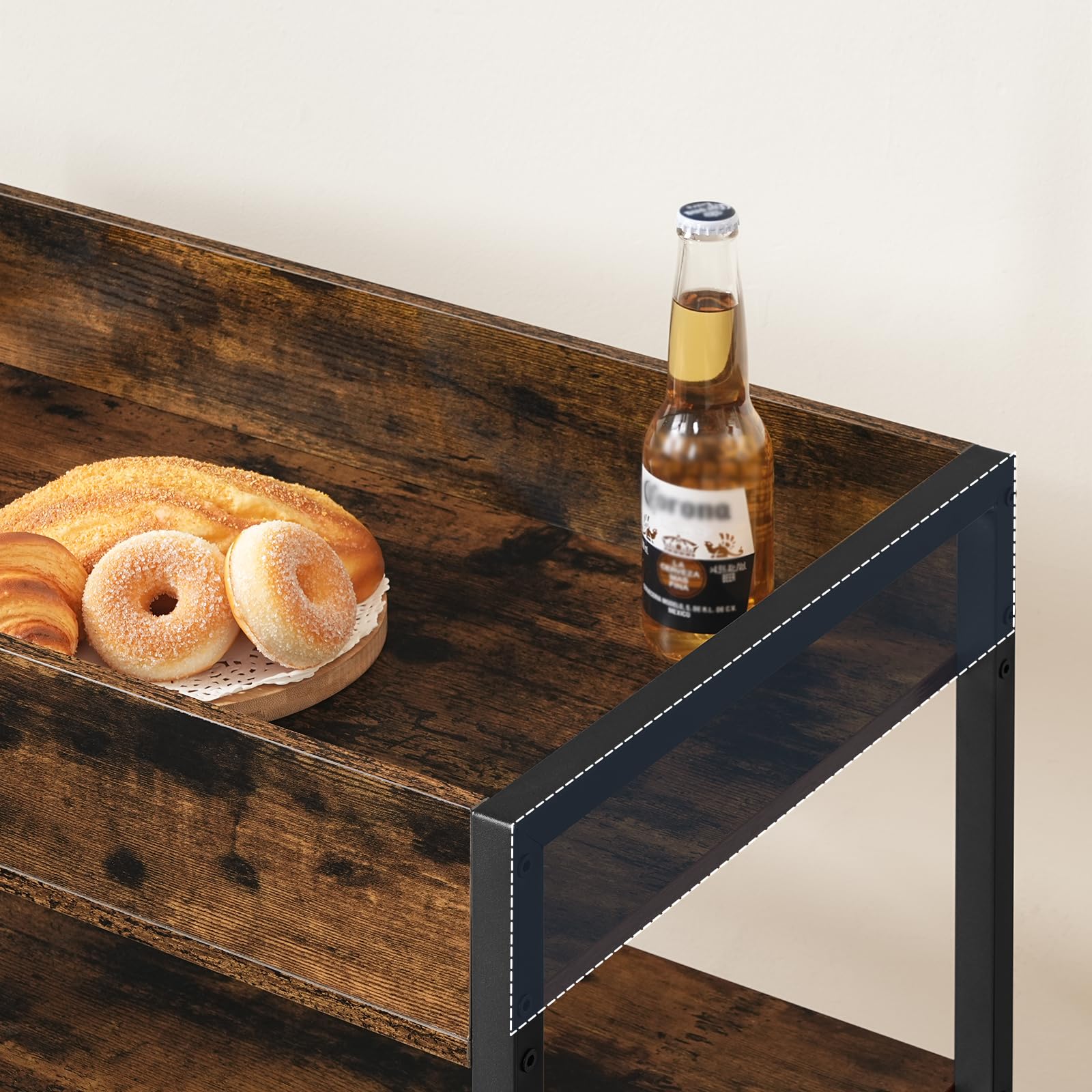 HOOBRO Carro de Servicio de 3 Niveles, Carrito con Barandilla, Carro de Cocina, Estantería de Comedor y Bar, 64 x 40 x 85 cm, para Restaurante, Salón, Bar, Marrón Rústico y Negro EBF64TC01