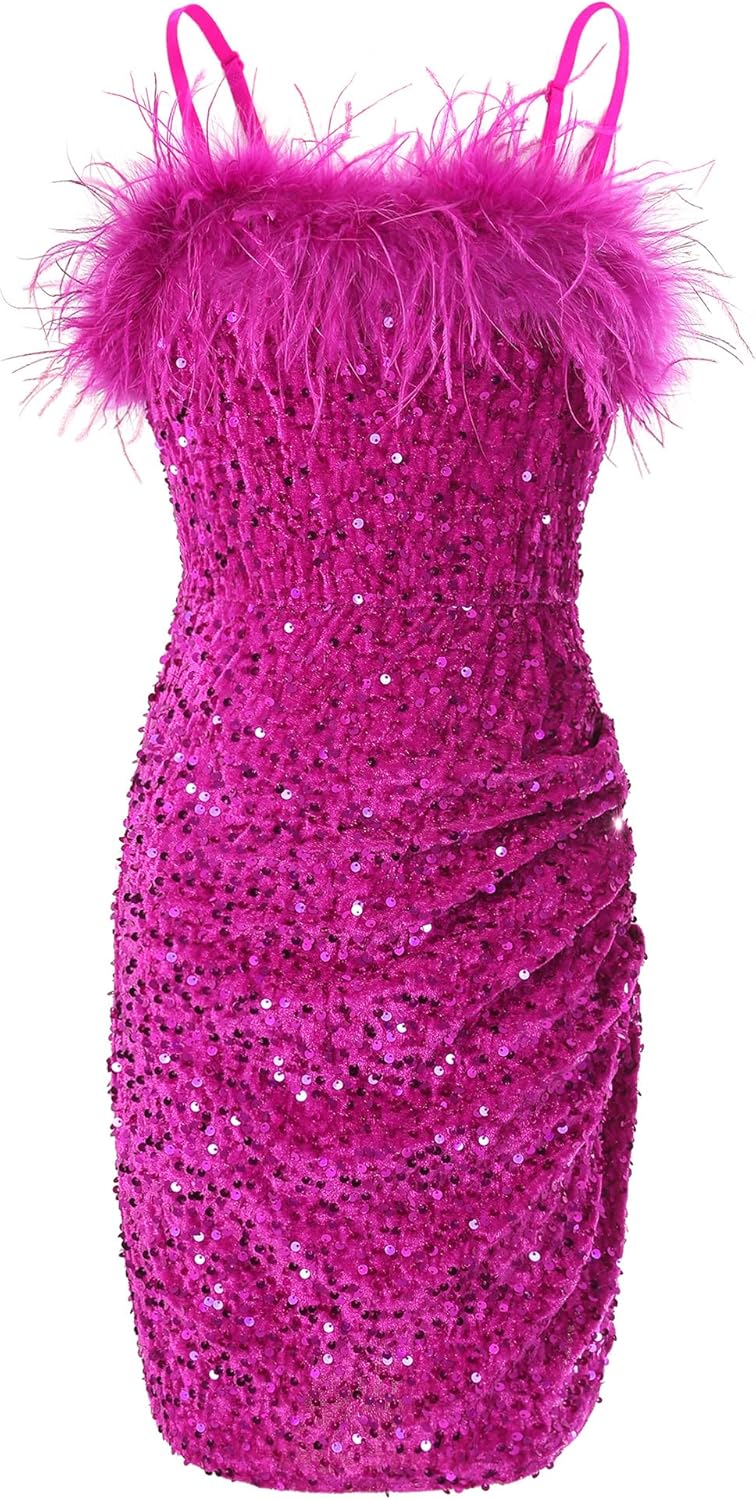 EXARUS Girls Sequin Dress Bodycon Tween Glitter Semi Foraml Graduaiton Dacne Spaghetti Strap Short Kids Fancy Dresses