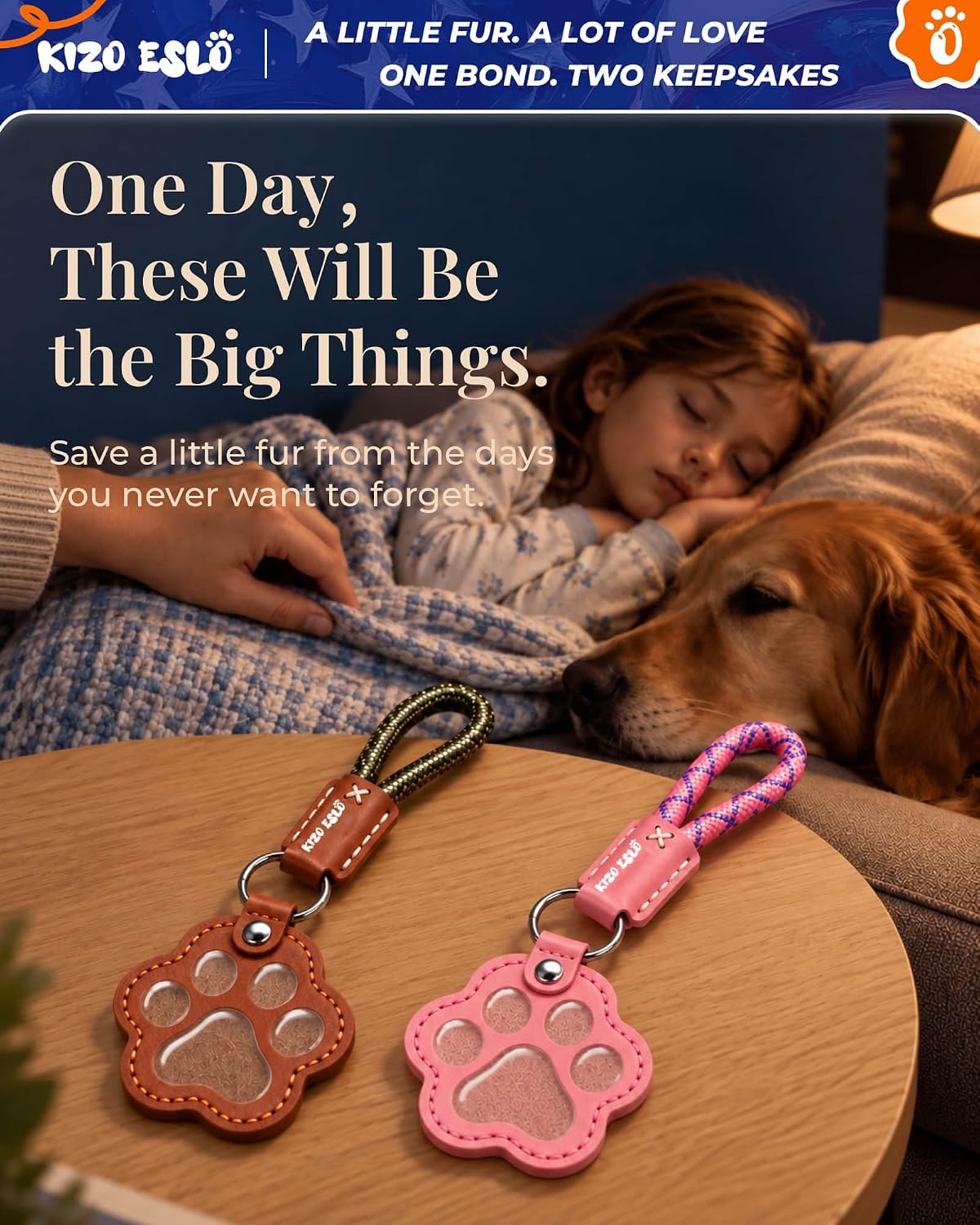 2-Pack Dog Hair Keychain Keepsake with Braided Straps, Gifts for Pet Lovers image 4