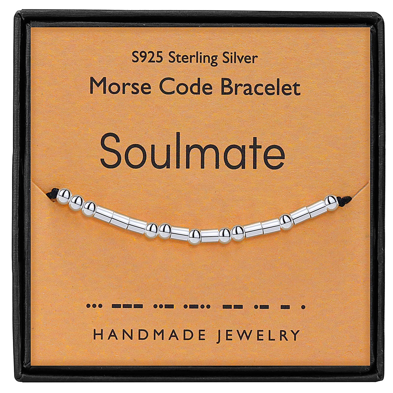 Gleamart Morse Code Bracelet 925 Sterling Silver Handmade Secret Message Beads Silk Cord Bangle for Her