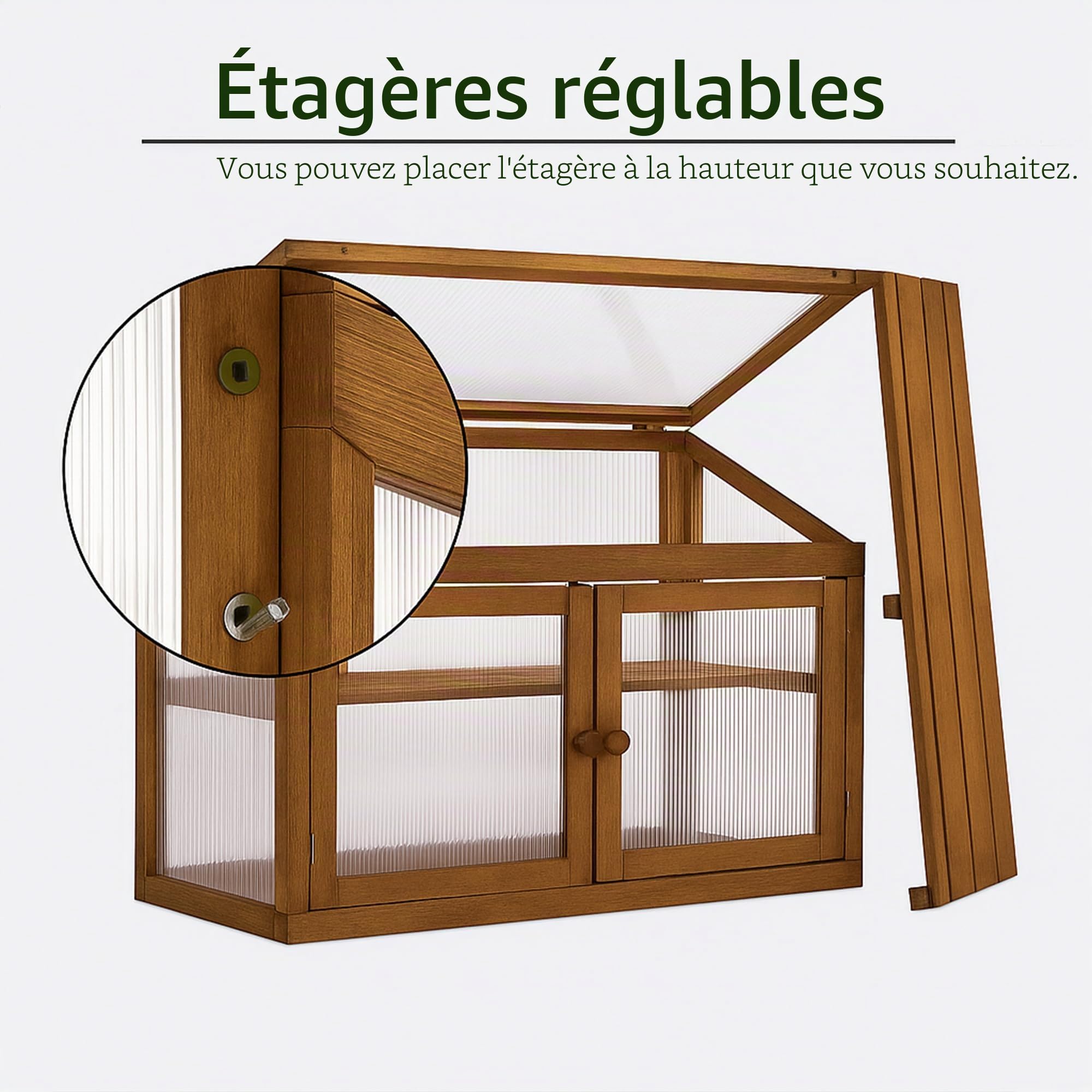 Frankystar Kinto - Mini Serre de Balcon Jardin 90x70x37 cm Porte Plantes pour Intérieur et Extérieur en Bois d'Épicéa et Polycarbonate
