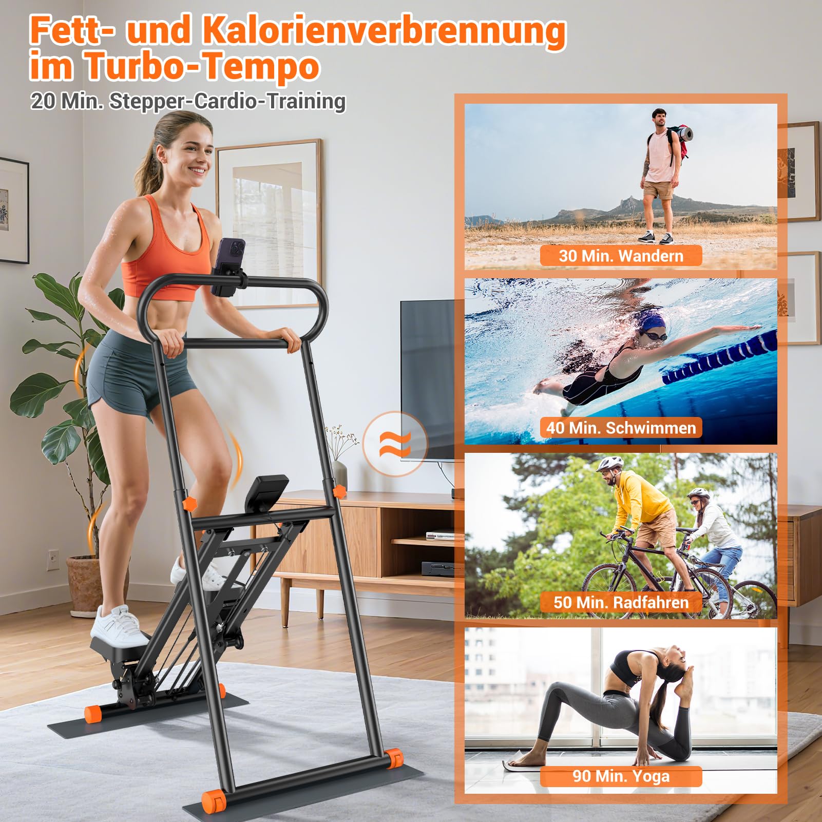 XDDIAS Stepper für Zuhause, Leises Stepper mit LCD-Display, Faltbar Climber Maschine– Alltagstaugliches Bauch Beine Po Training zum Abnehmen & Straffen, stairmaster für zuhause Home Büro Fitnessgerät