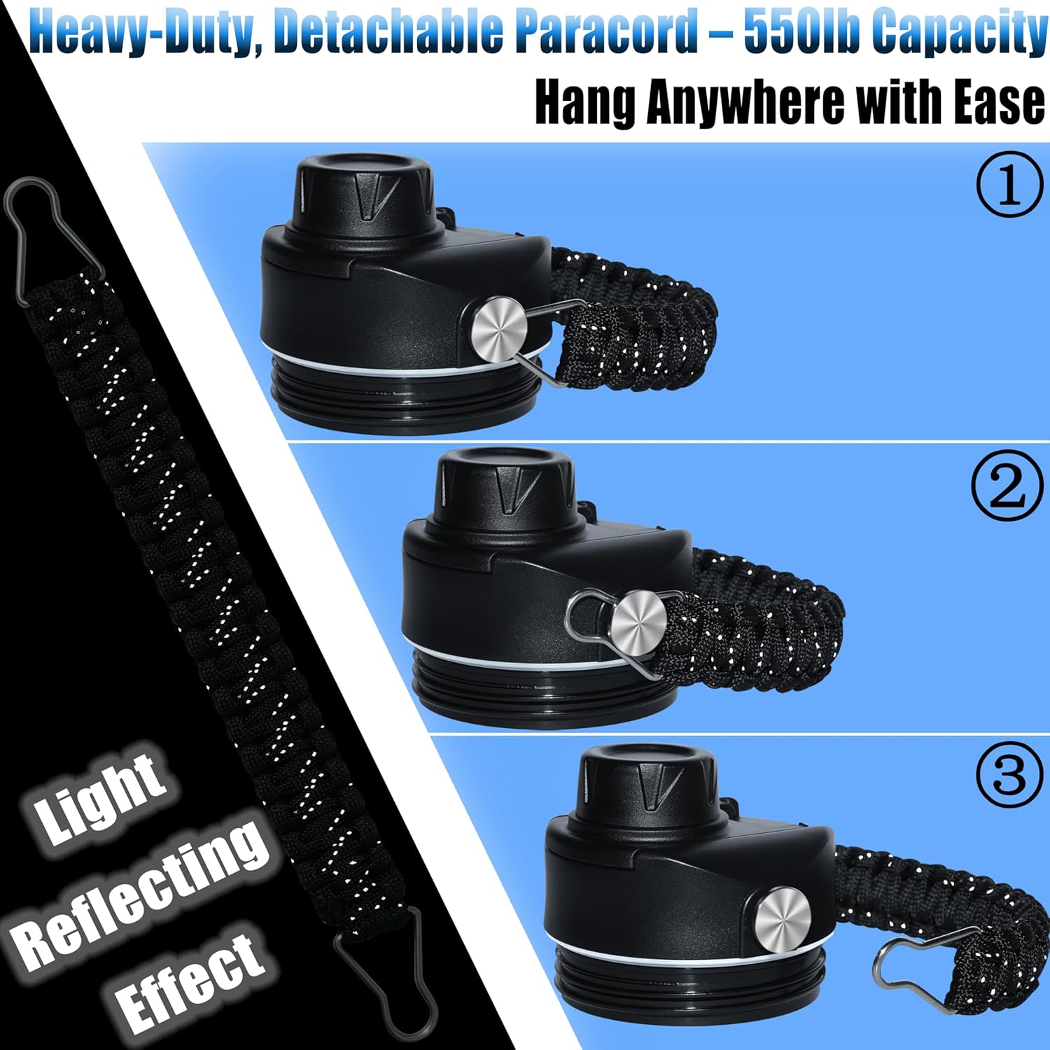 Haloera Stronger Chug Cap for YETI Rambler Lid - 12 18 26 36 64 oz, Handmade Paracord Handle Spout Lid for YETI Rambler Top, Detachable Gasket & Handle - Image 5