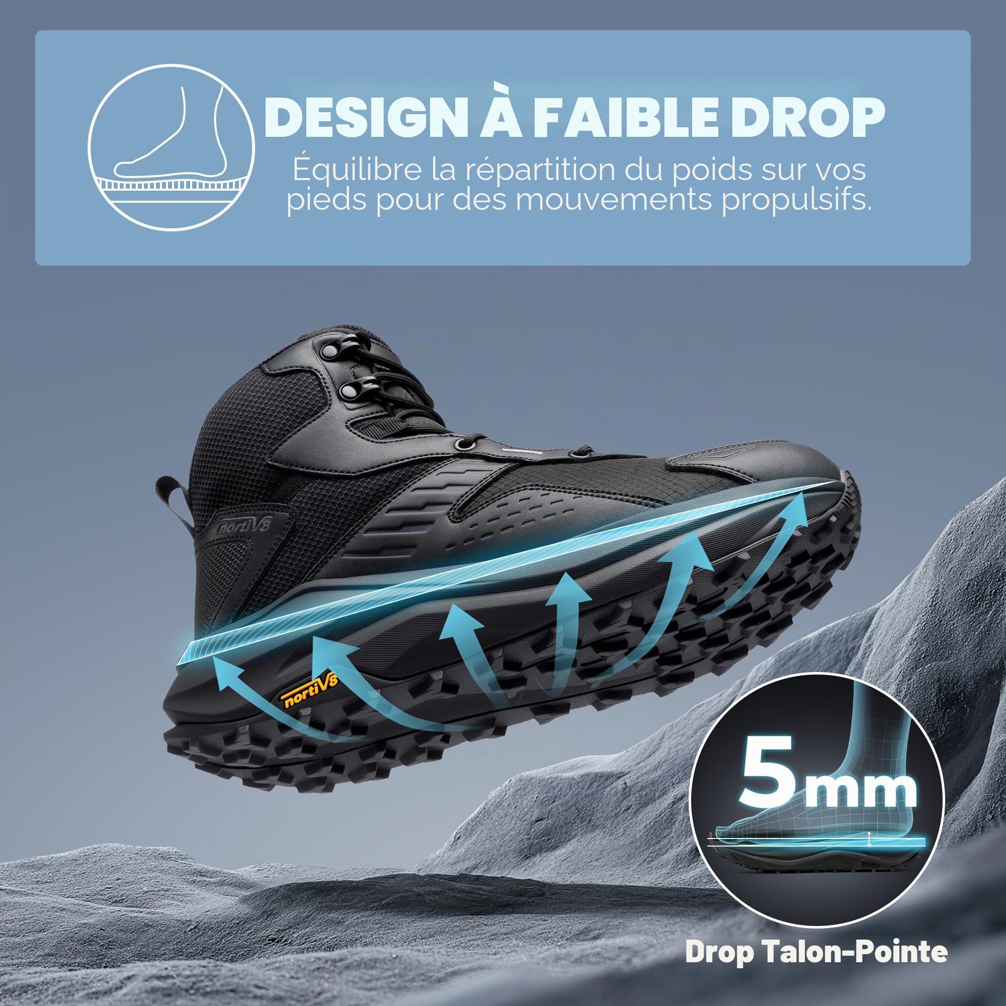 NORTIV 8 Hommes Chaussures de Randonnée Marche | Avec Bout Large, Imperméables pour Trekking Camping et Marche en Plein Air.