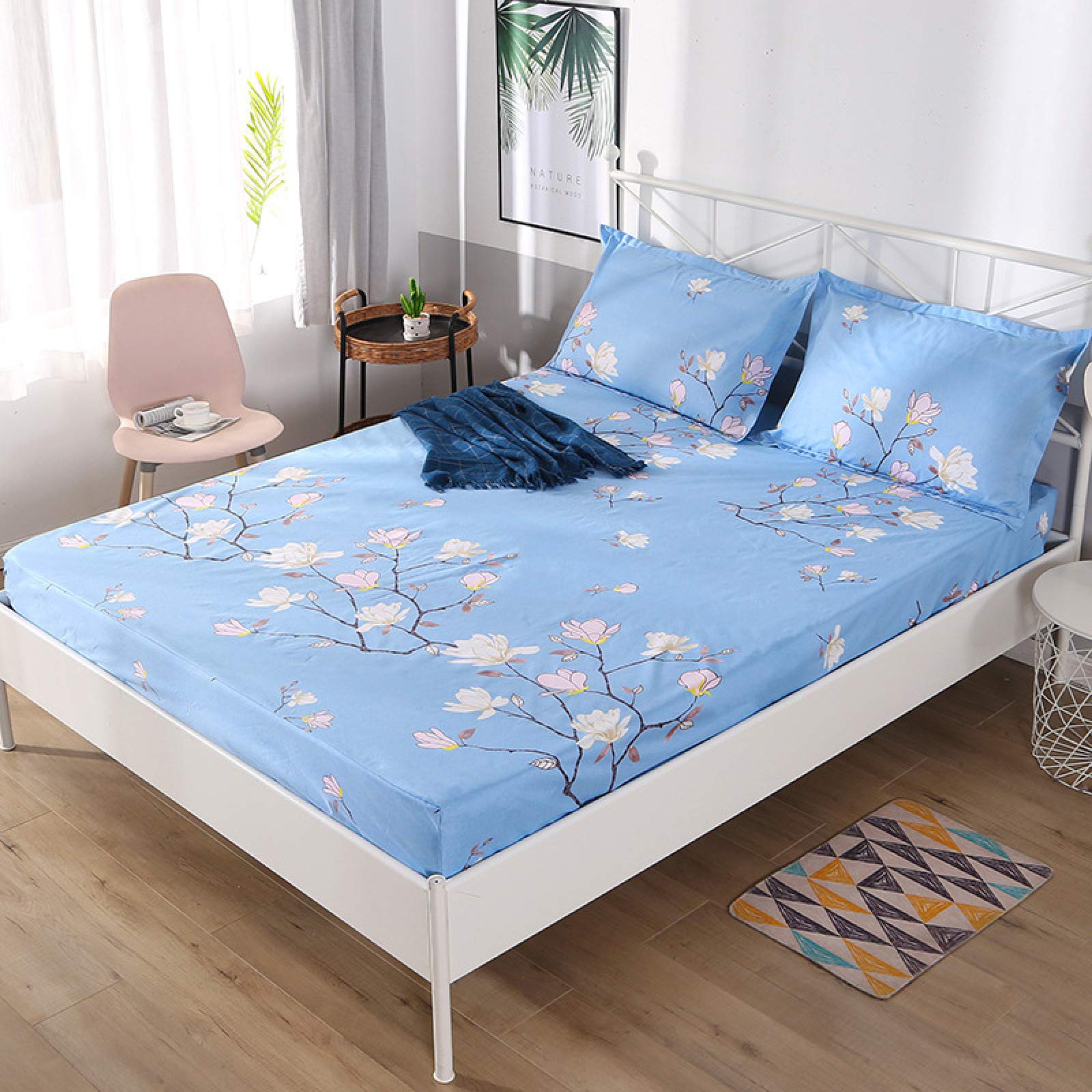 FCLDESHOP Sábana Bajera Ajustable Extra Suave,Protector De Colchón Estampado Cepillado A Prueba De Orina Impermeable para Niños, Cubrecolchón para Dormitorio De Niños, Flor 2,120 * 200 Cm
