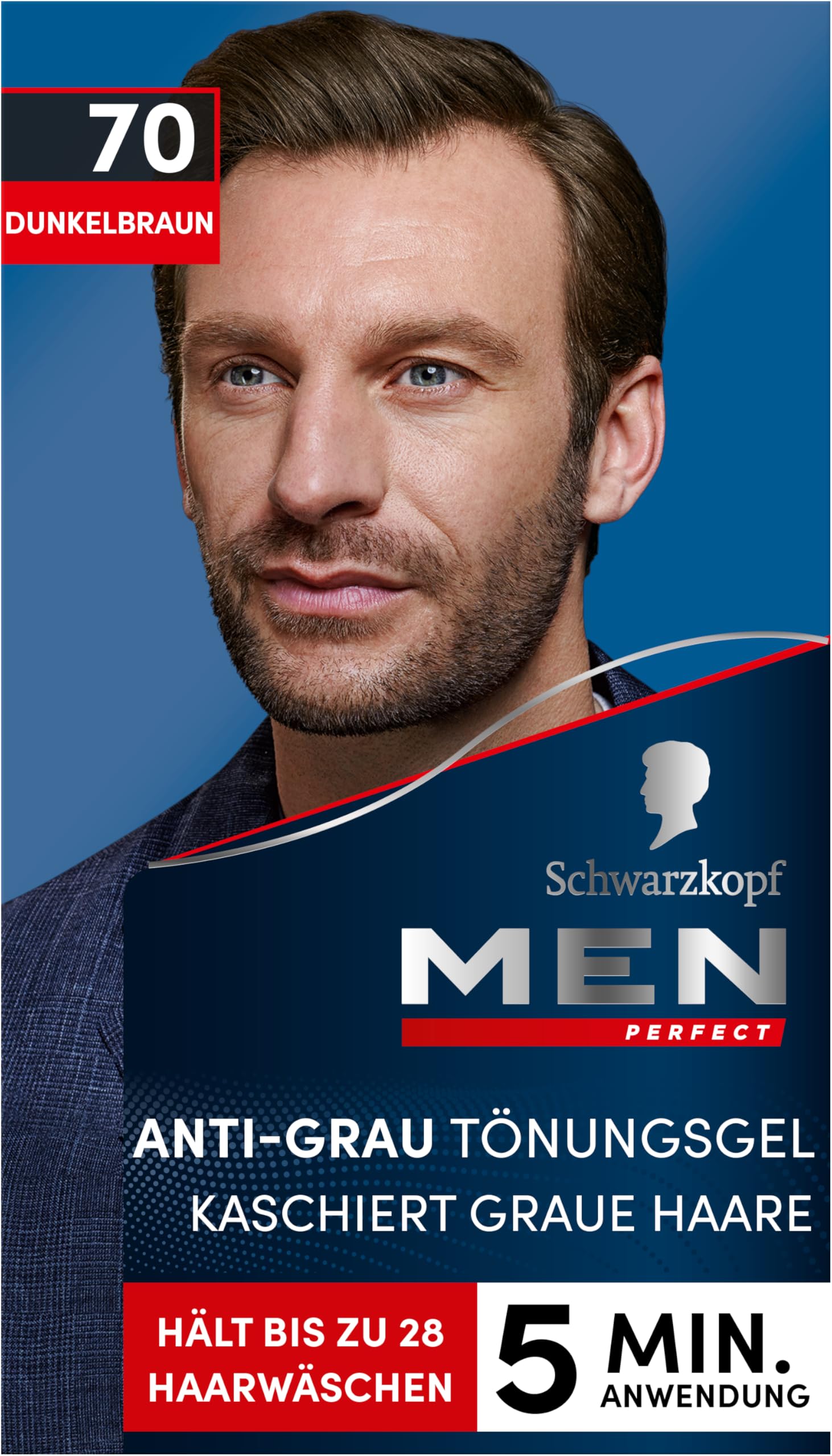 Schwarzkopf Men Perfect Anti-Grau Tönungs-Gel 70 Dunkelbraun (3 x 80 ml), Haarfarbe für Männer blendet graue Haare aus, Anti-Grau Tönung für ein natürlich aussehendes Ergebnis