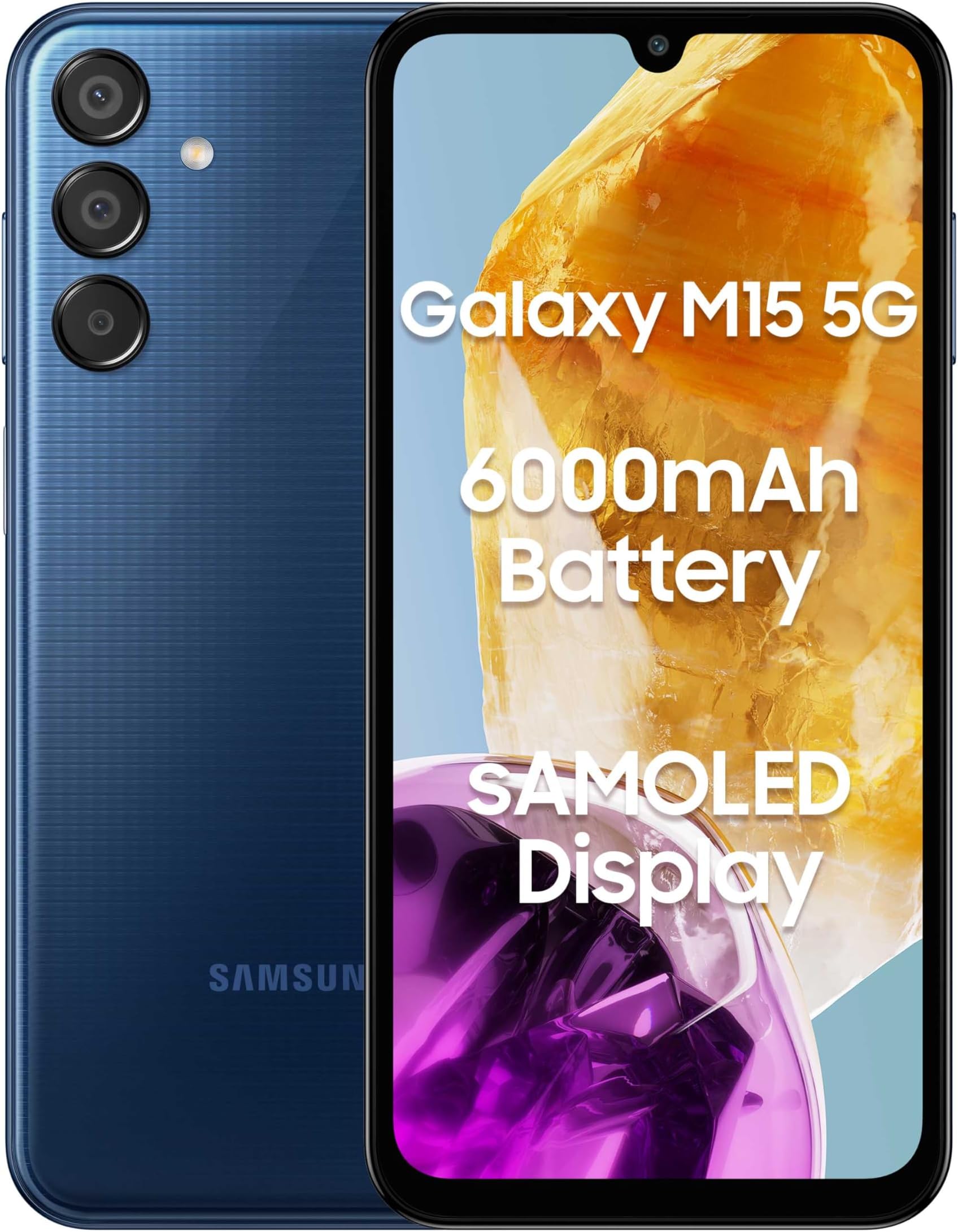 Galaxy M15 5G (Blue Topaz,6GB RAM,128GB Storage)| 50MP Triple Cam| 6000mAh Battery| MediaTek Dimensity 6100+| 4 Gen. OS Upgrade & 5 Year Security Update| Super AMOLED Display| Without Charger