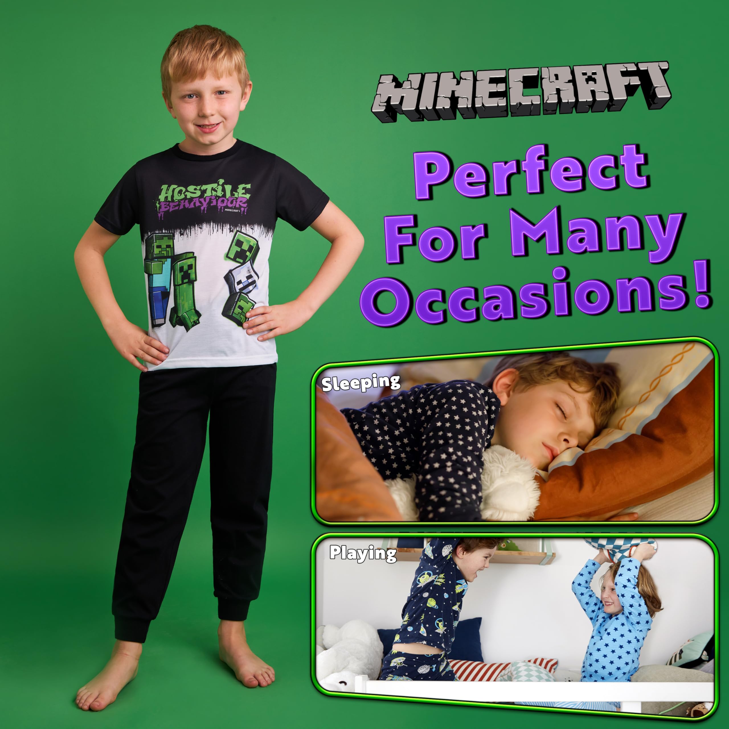 MINECRAFT Pigiama Bambino - Pigiama Ragazzo in Cotone a Maniche Lunghe 5-14 Anni Gadget Regali per Gamer