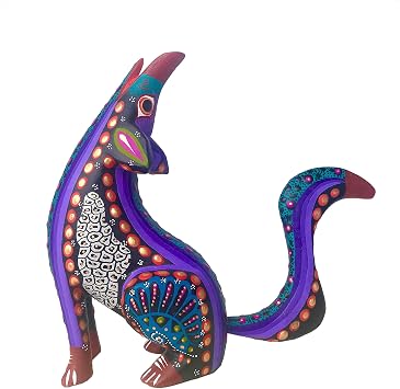 ALKIMIA INC Mexican Alebrije Howling Coyote Wood Carving Handcrafted Sculpture Purple