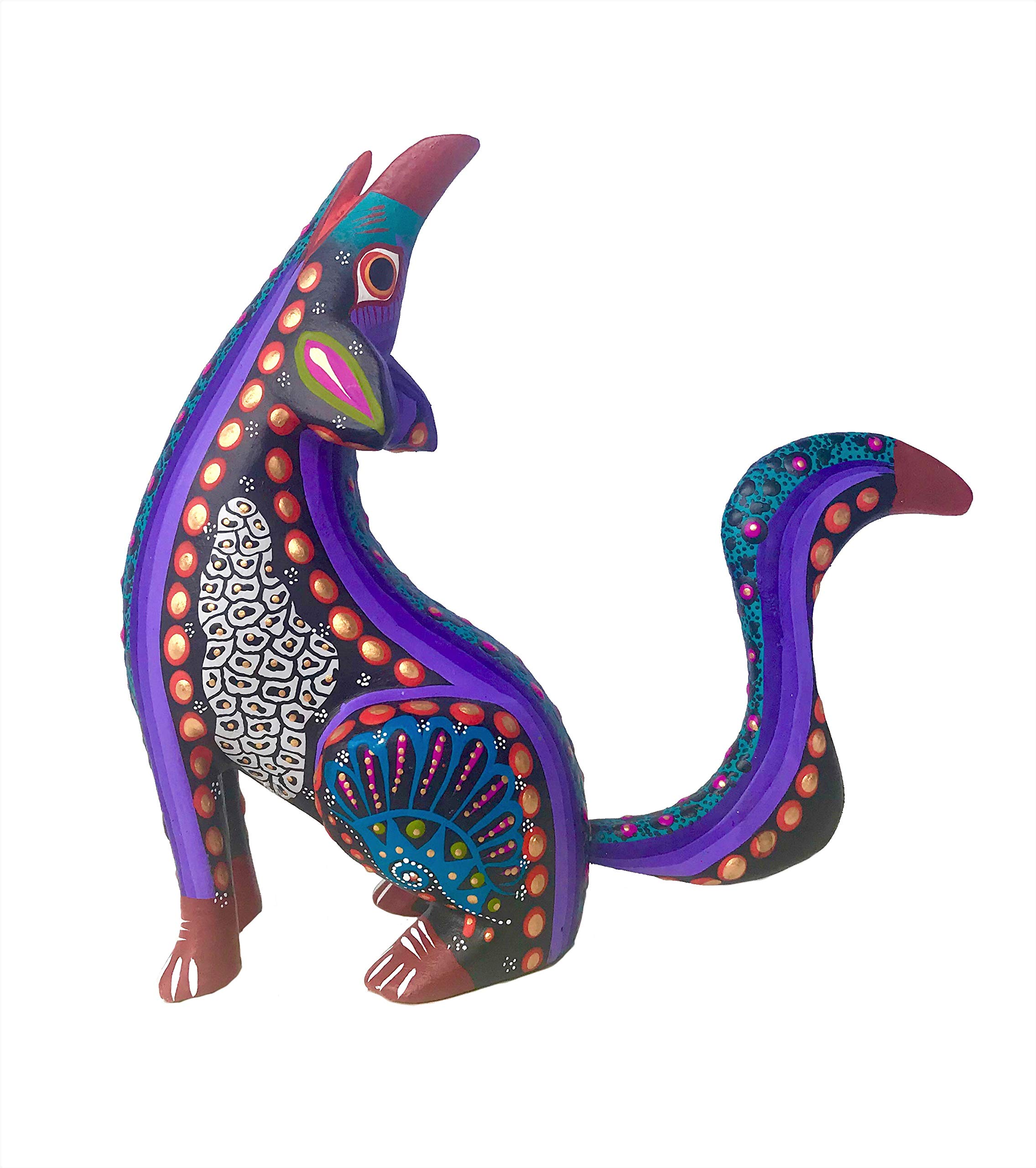 ALKIMIA INCMexican Alebrije Howling Coyote Wood Carving Handcrafted Sculpture (Purple)