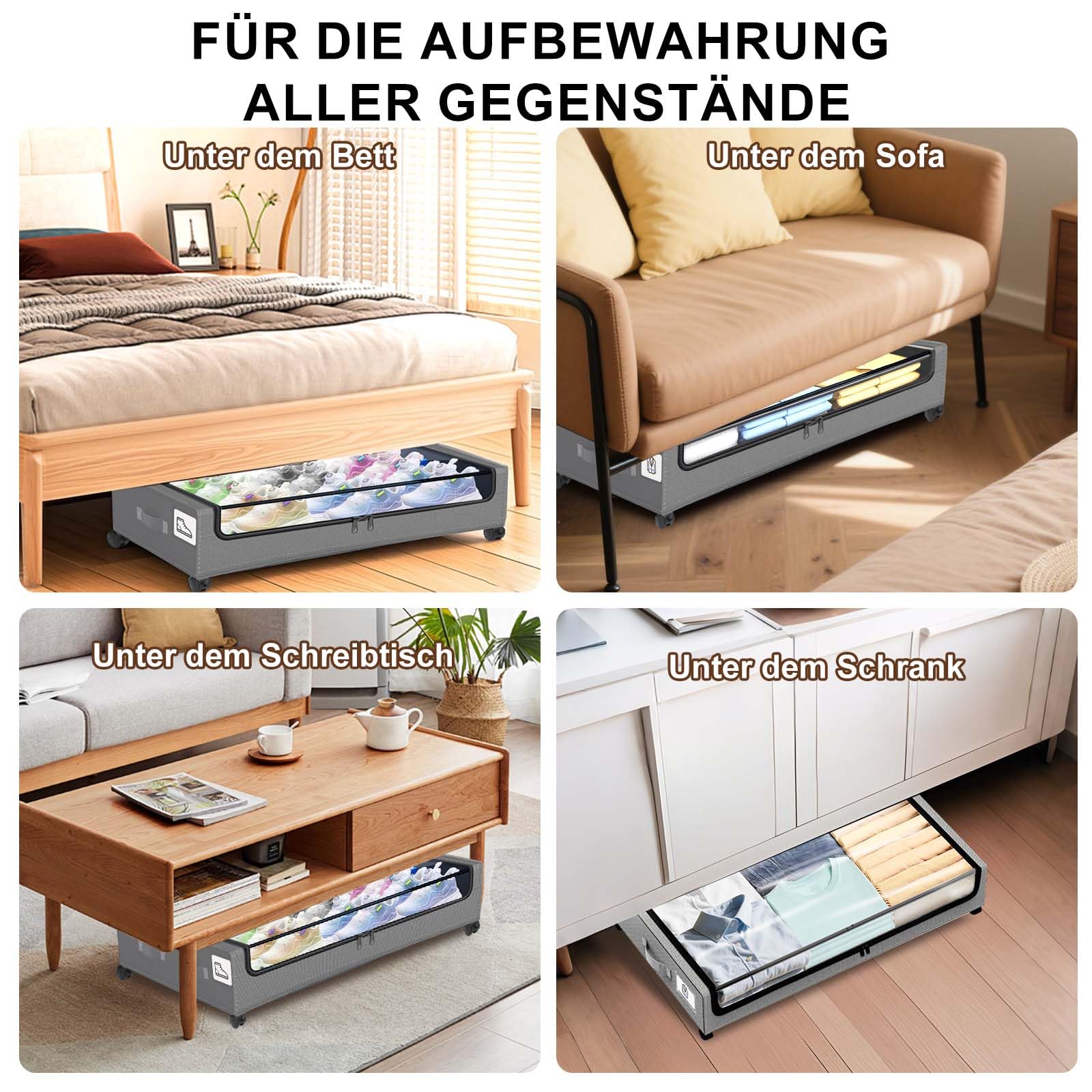 Set da 2 contenitori sottoletto con coperchio e ruote, scatole portaoggetti sotto il letto con coperchi trasparenti ed etichetta, cassetti scorrevoli da 48L per vestiti, coperte
