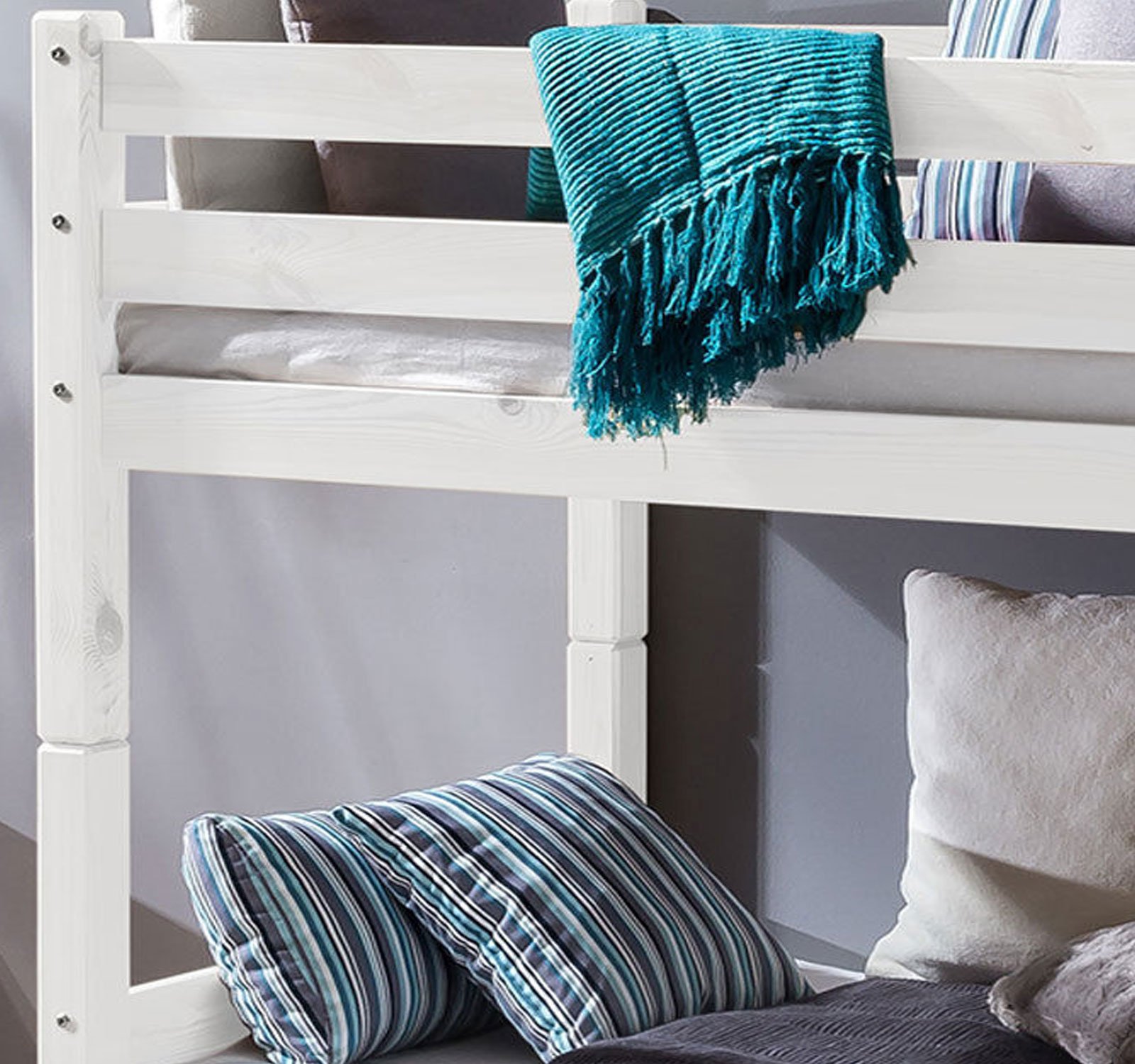 Homeline Weiss Kinderbett Etagenbett Massiv Hochbett Spielbett Stockbett 90x200 cm Matratzen geeignet