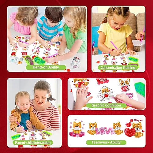 Miniatura 4 de Junrife Calcomanías de diamantes para el día de San Valentín para manualidades para niños, kits de calcomanías de pintura de diamantes, el mejor