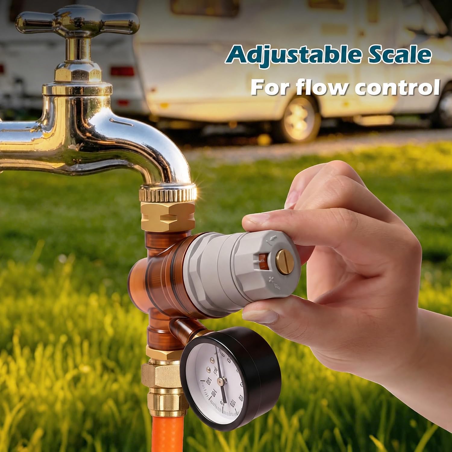 RV Water Pressure Regulator, Rotatable Scale Adjustable Camper Water Pressure Reducer with Gauge and Inlet Screen Filter for RV Camper Travel Trailer 2026 New Model