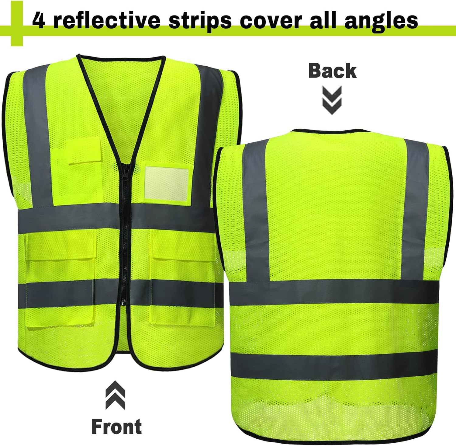 Newcotte 40 Pack Safety Vests Bulk Yellow Reflective High Visibility Vest with Mesh Pocket Zipper, Hi Vis Silver Strip for Men, Neon - Image 4