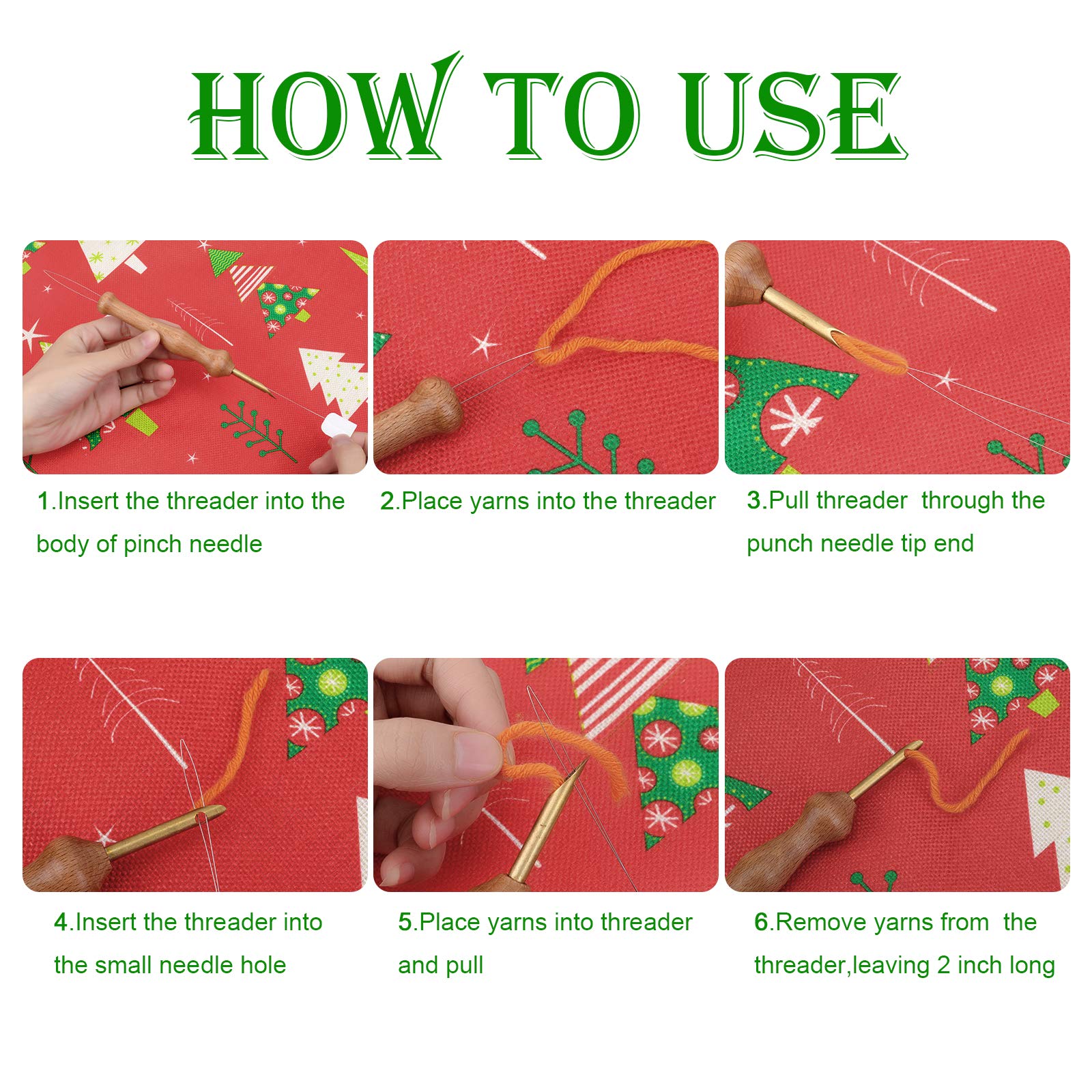 LIKEUDO Kit Punch Needle 5 Pezzi: Set Completo Per Realizzare Sottobicchieri Fai-da-te Con Motivi Di Uova, Rane, Fiori, Leopardo E Cuori - 3
