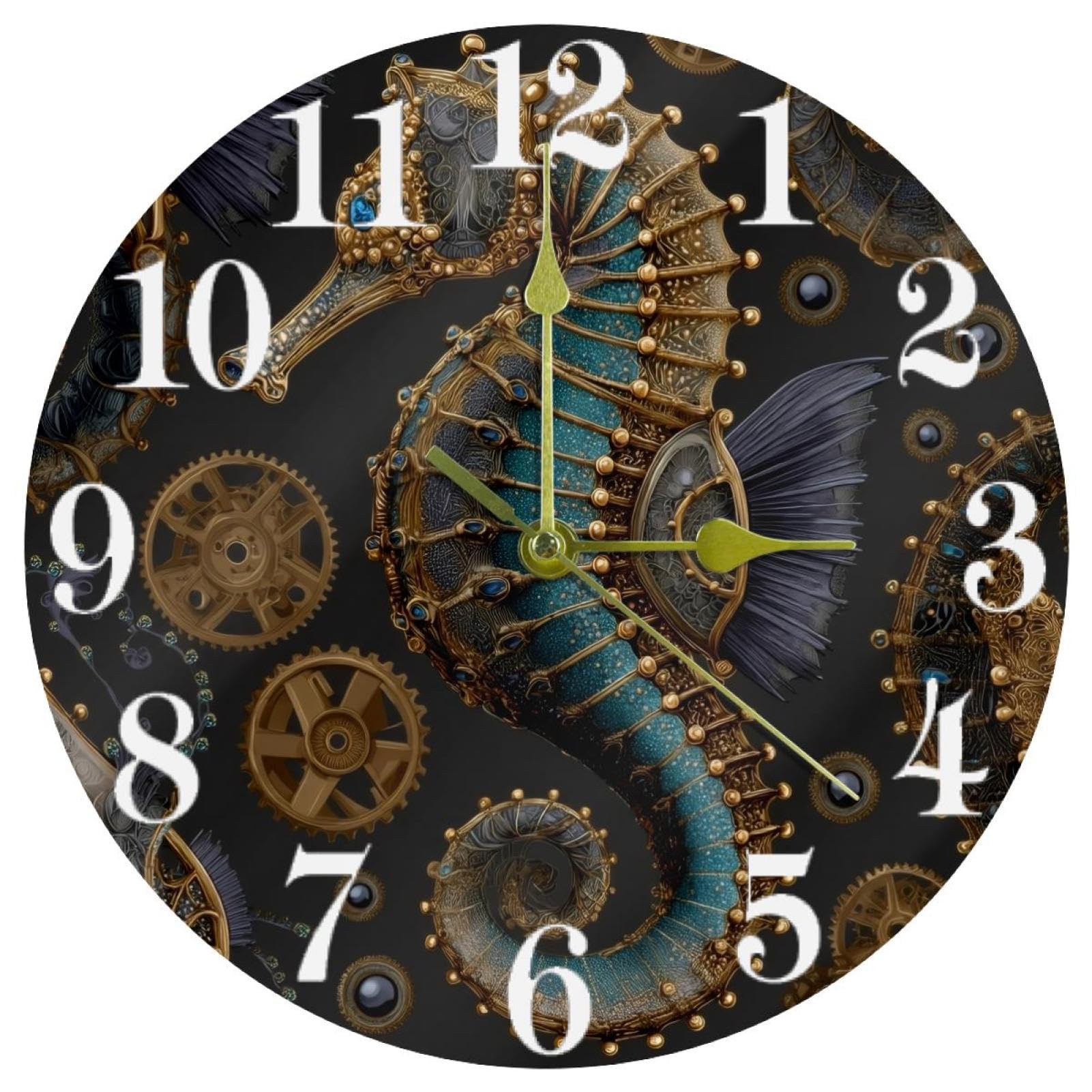 Horloge murale Steampunk Hippocampe ronde pour une décoration de bureau et cuisine originale