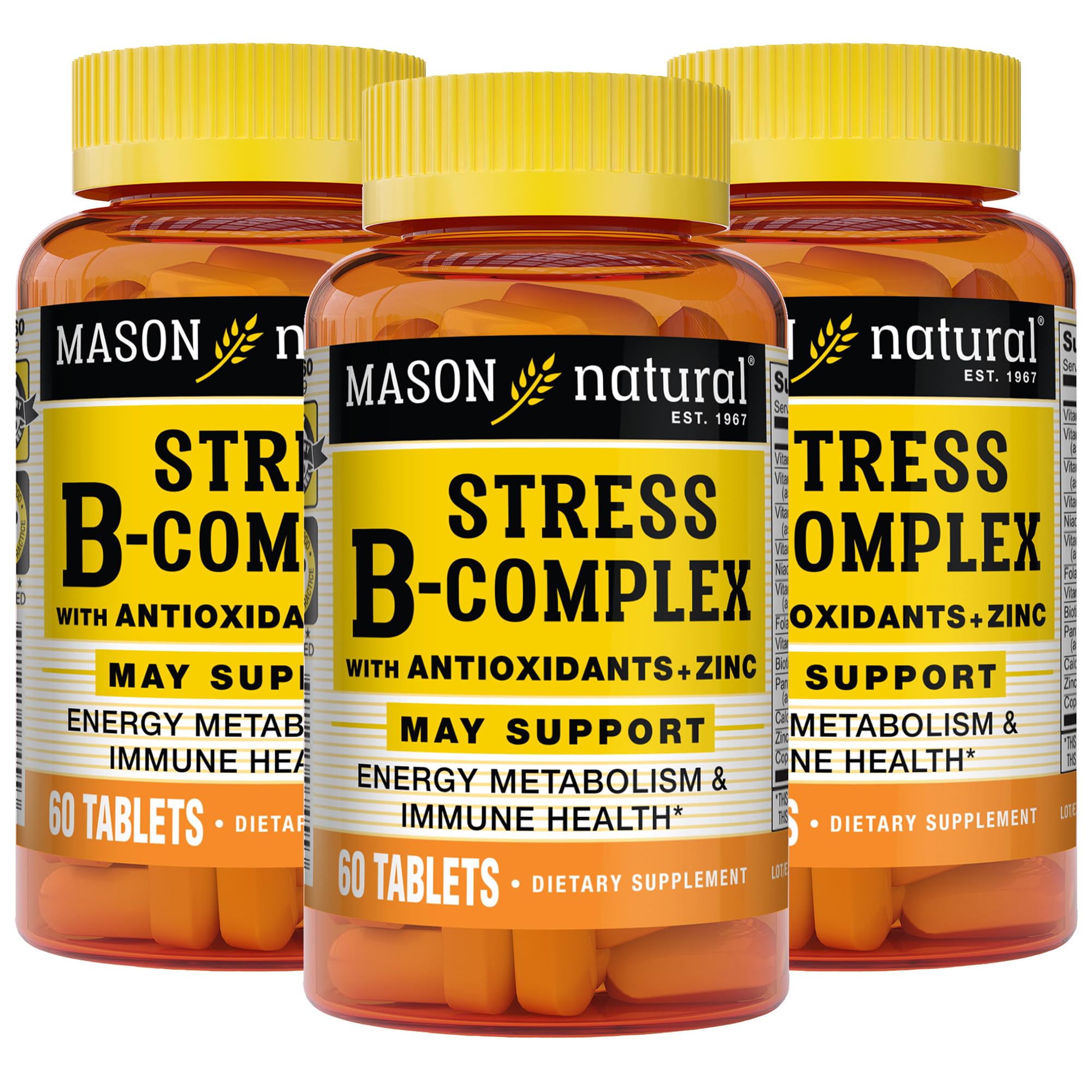 MASON NATURAL Stress B,Complex with Antioxidants + Zinc, 6 Month Supply, Dual Action Formula, Supports Energy Metabolism & Immune Health, 3 Pack