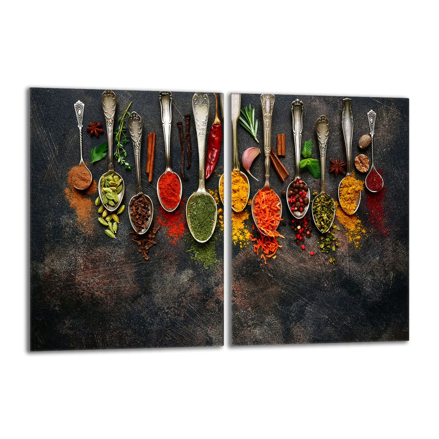 Tabla de cortar decorativa de cristal templado y cubre vitro, Placa protectora de vitrocerámica 40 x 52 cm 2 piezas, para inducción, protección contra salpicaduras, decoración, ESPECIAS