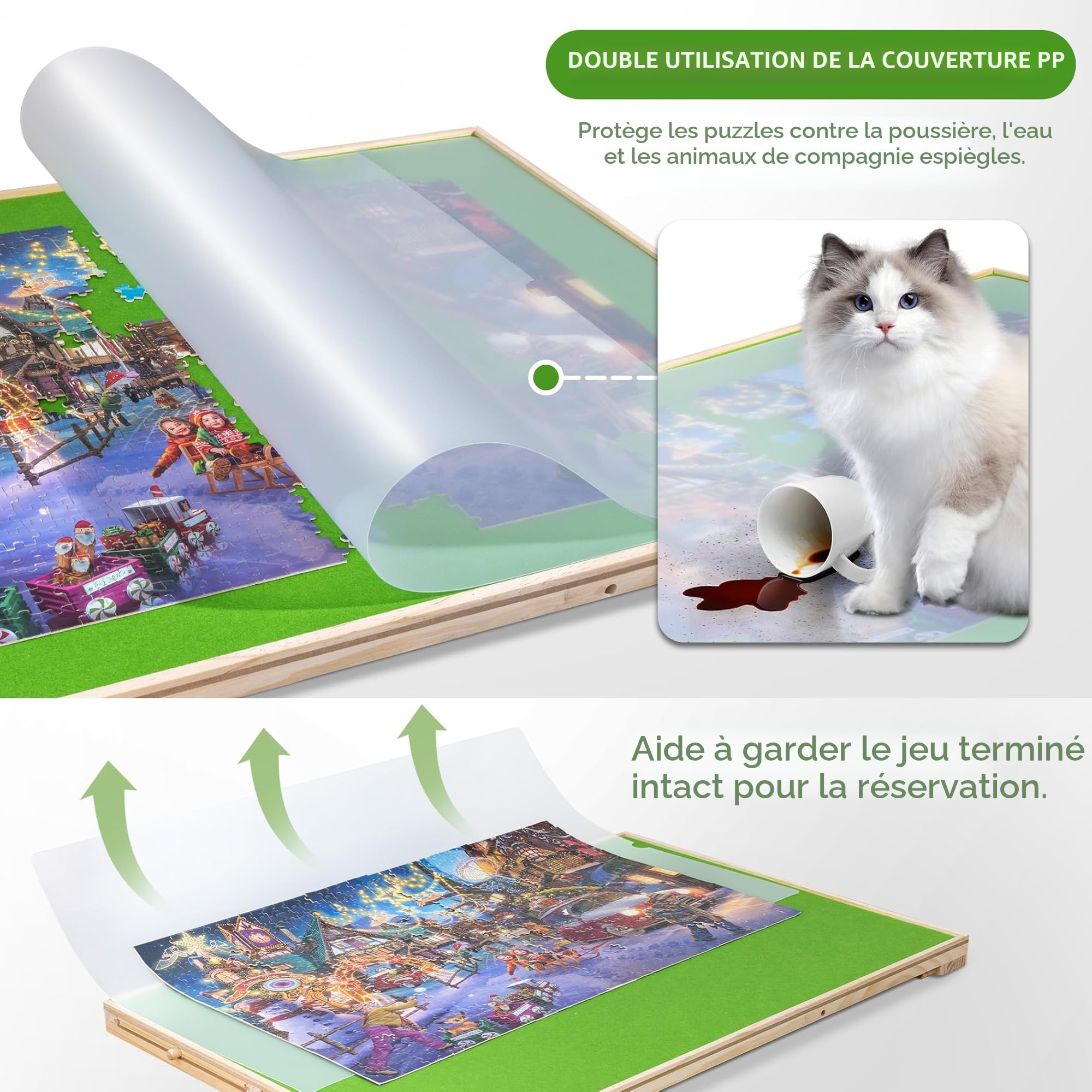 Tektalk Planche de puzzle 2 en 1 inclinable et rotative avec 5 tiroirs colorés, table de puzzle portable pour adultes, plateau de puzzle pivotant en bois avec Lazy Susan et couvercle, jusqu'à 1500
