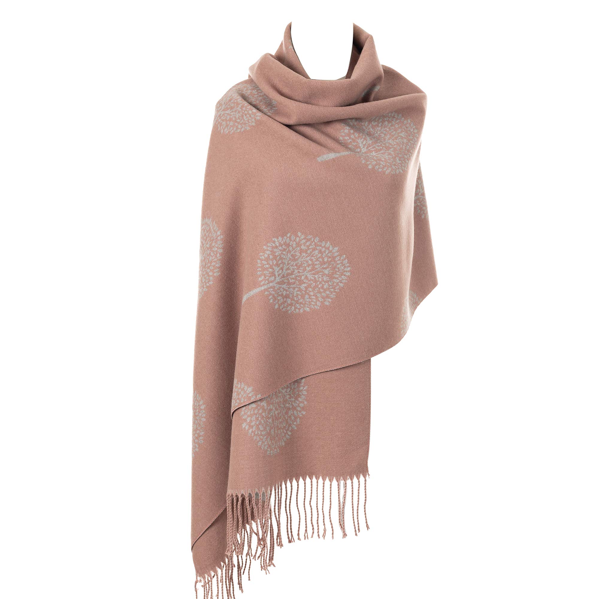 London Scarf Mulberry Tree Scarf Reversible Long Cashmere Soft Women Ladies Tree Of Life (Coffee/Grey)