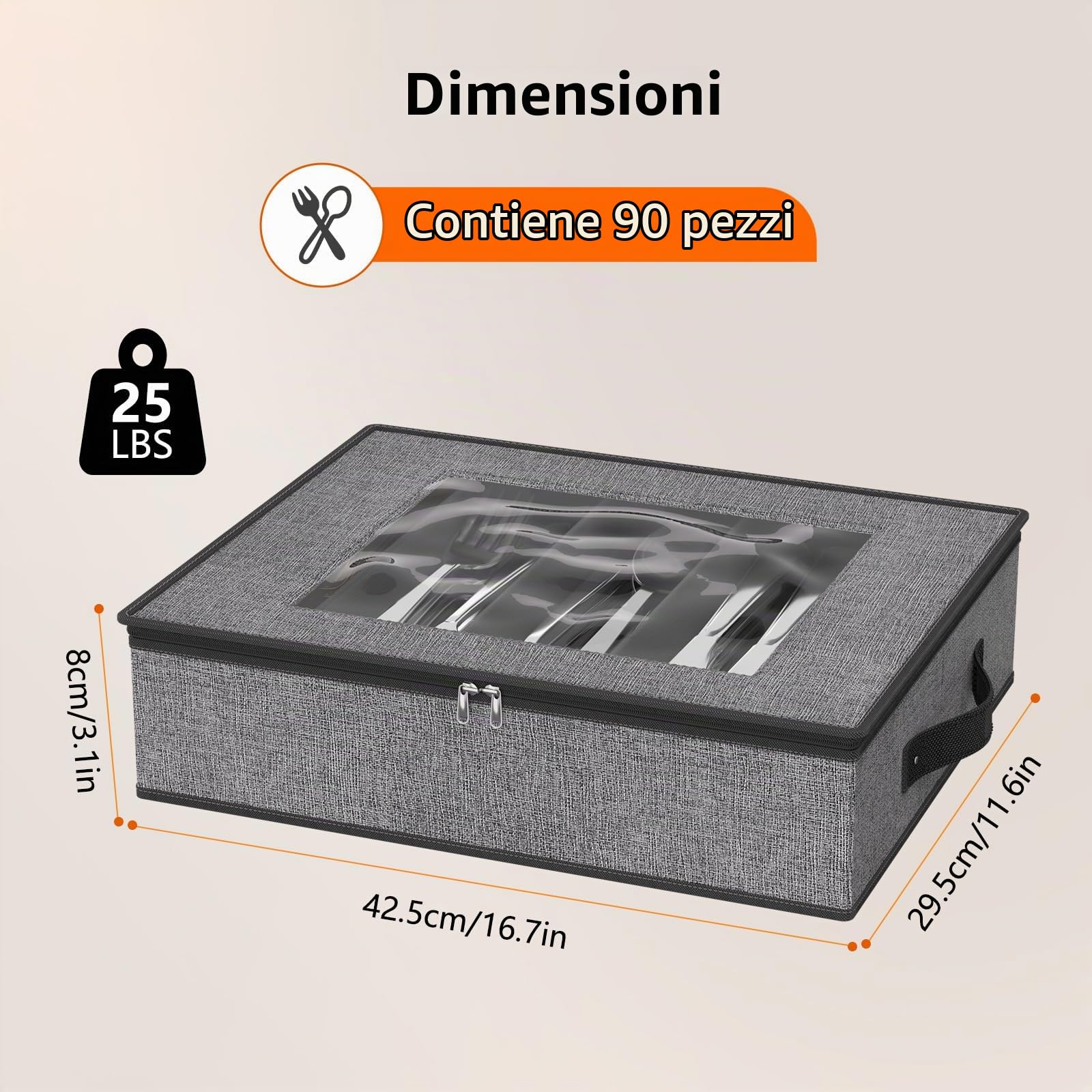 Scatola portaoggetti per posate – Scatola per posate, 5 scomparti, contenitore per posate con coperchio rimovibile in PVC e manici facili da trasportare, utensili di grande capacità (grigio