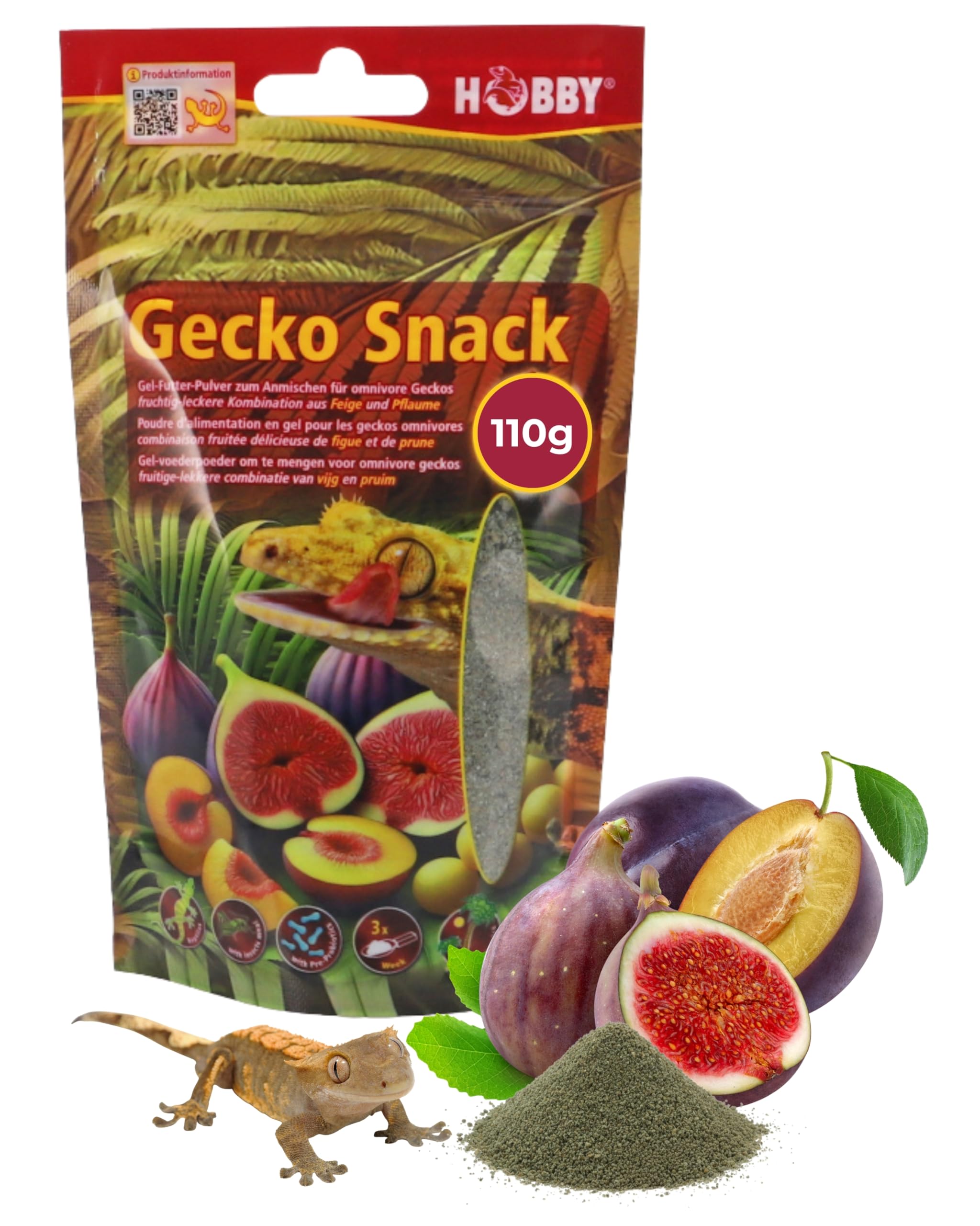 Hobby Terraristik Gecko Snack Feige/Pflaume – Fruchtiges Gel-Futter für Geckos | 1 Stück | Mit Insektenmehl und Probiotika für gesunde Verdauung und Vitalität