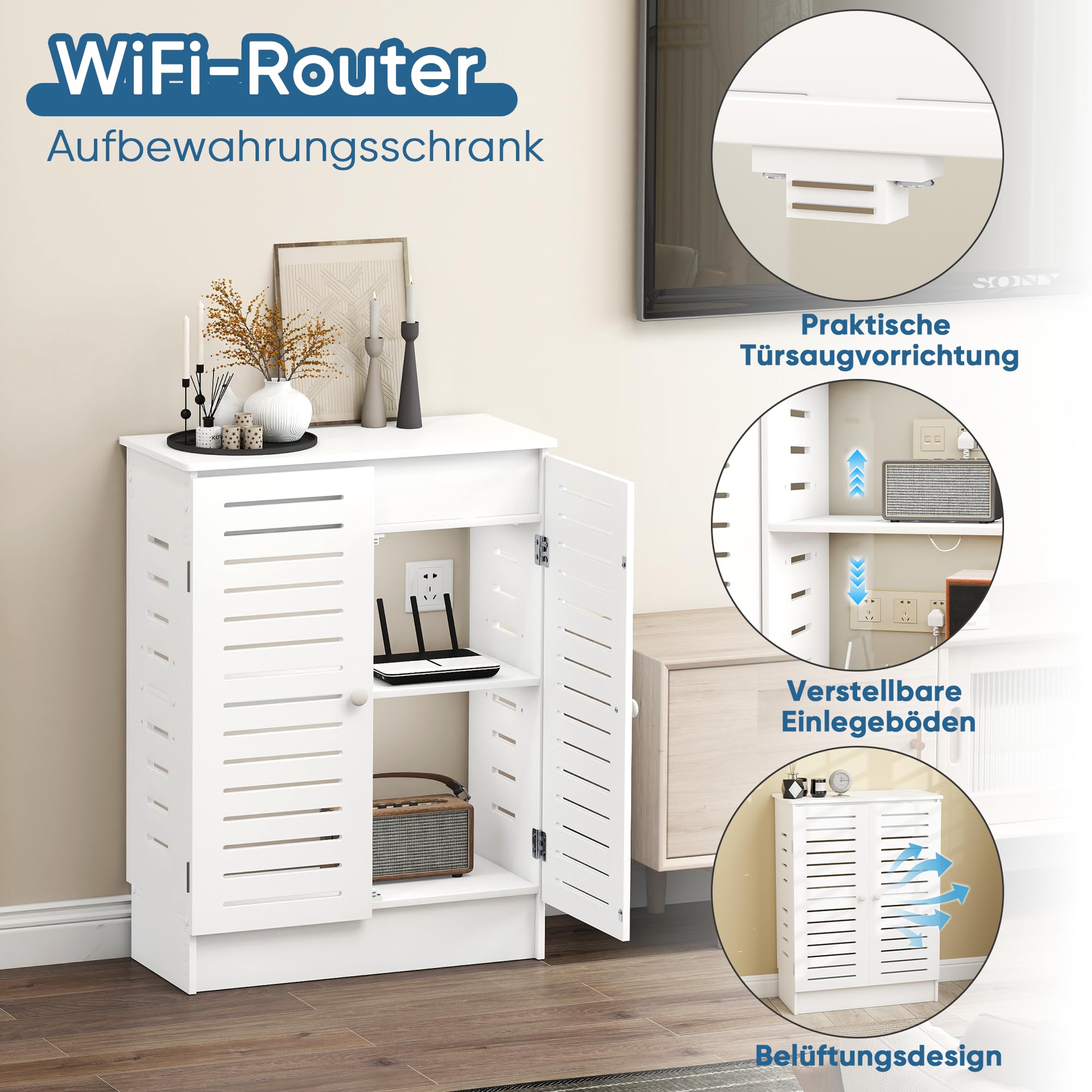 MYOYAY WLAN Router Aufbewahrungsschrank, Holz Platte Router Regalkastenschrank, Belüfteter Routerkasten, Modem Kabelmanagement Box, Router Abdeckung für Das Wohnzimmer Im Schlafzimmer Zu Hause
