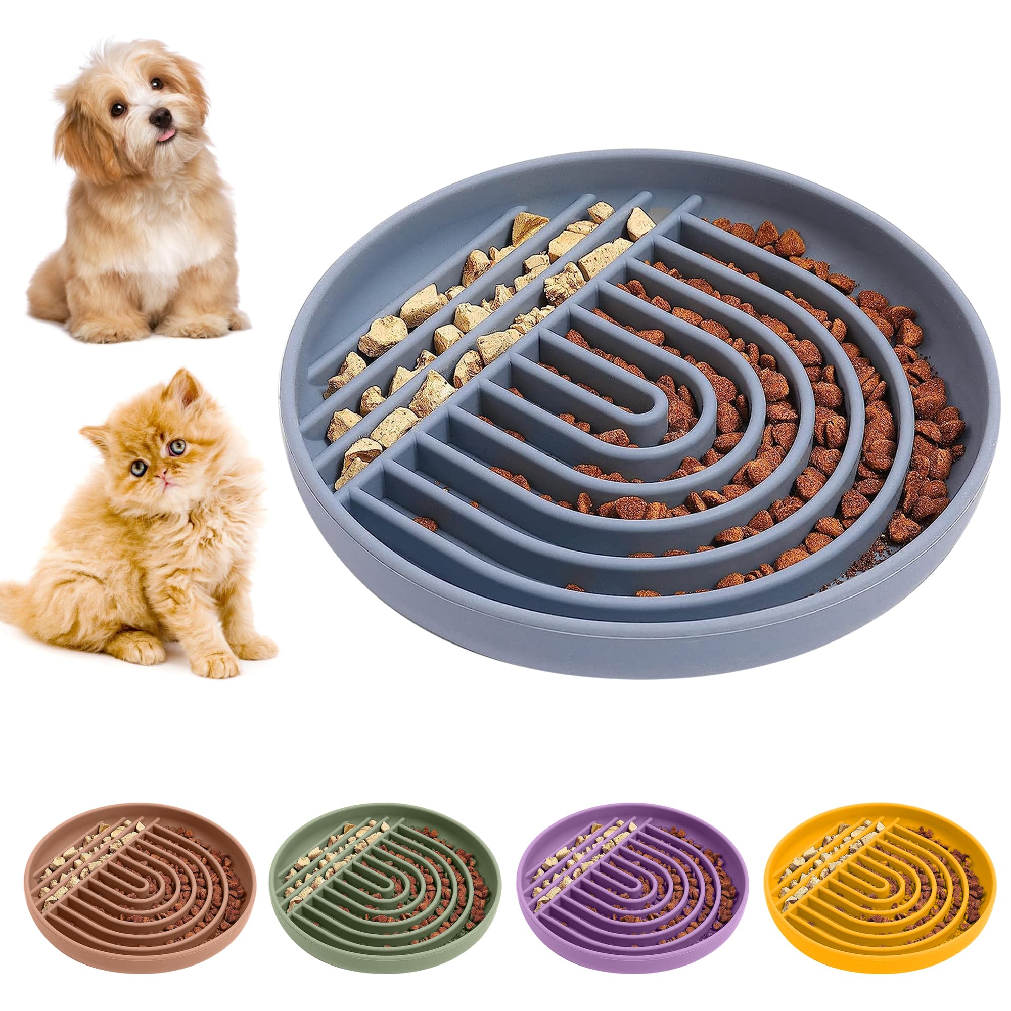Pucho® Slow Feeder Dog Bowl, Cat Bowls. Silicone Modern Fun Puzzle Food Grade, BPA Free for Healthy Eating, Stops Gulping & Choking. Non Slip & Dishwasher Safe. Small to Medium Dogs & Cats (Charcoal)