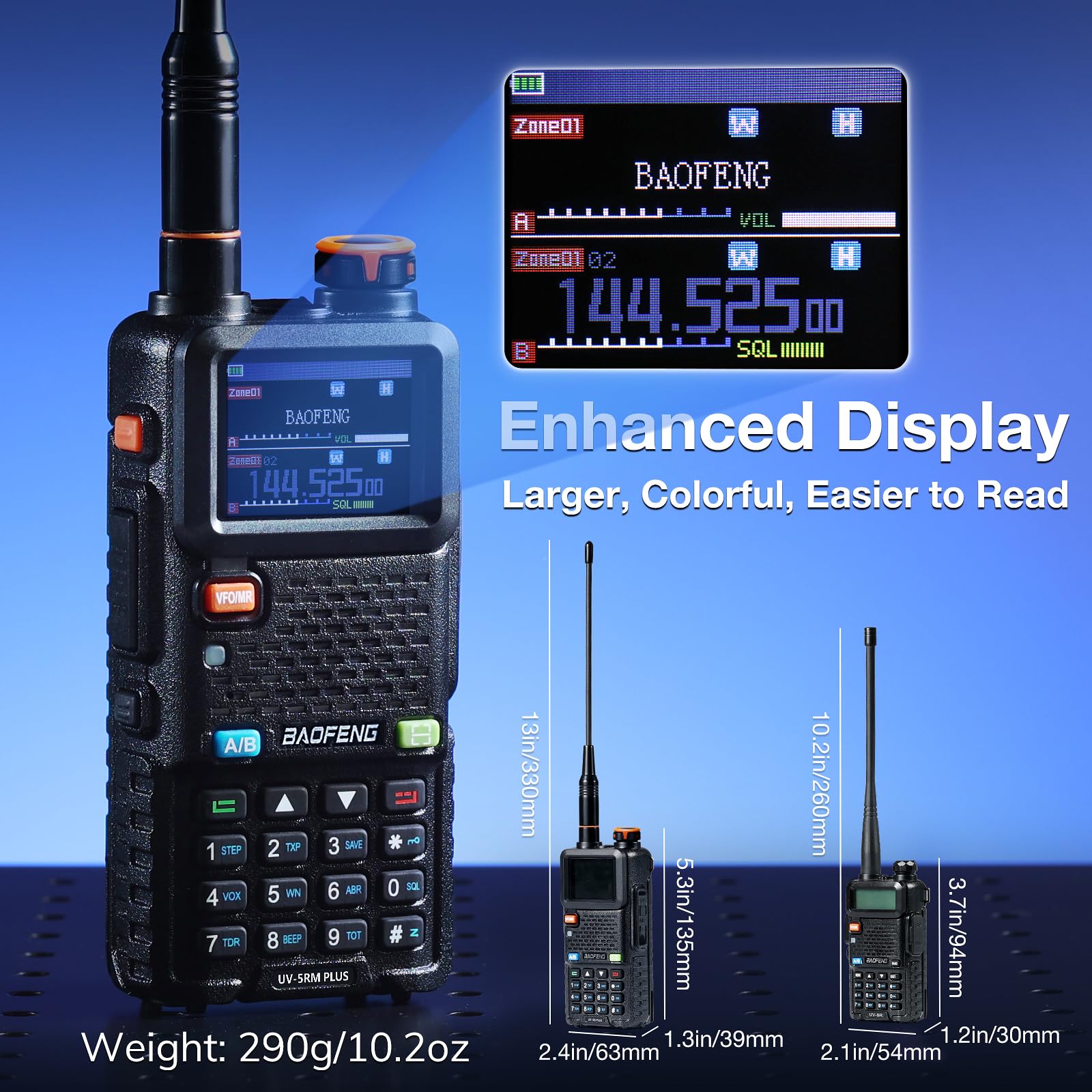 BAOFENG UV-5RM Plus GPS Radio Amateur Portable 10W, Talkie-walkie Double Bande VHF UHF Airband, 2500mAh USB-C, 640 canaux (Lot de 2)