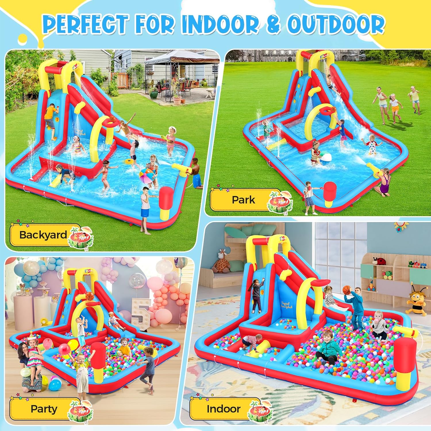 Whubefy 13x10FT Giant Inflatable Water Slide Obstacle Course for Kids w/Long Slide, Deep Pool, Climbing Wall, Boxing Game, Basketball Rim, Water Cannon - Blow Up Water Park for Backyard Party Gift