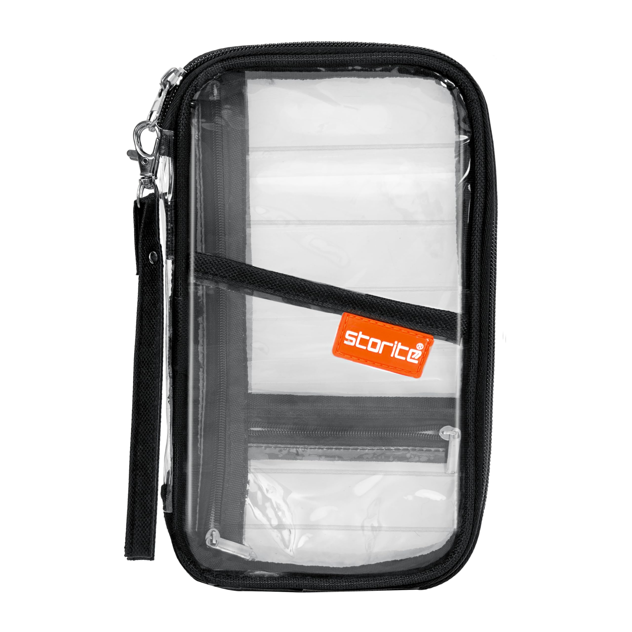 Transparent Travel Family Passport Holder Wallet Document Organizer Travel Accessories for Credit Debit Card Boarding Pass with Removable Hand Strap for Men and Women (Black-23 x 3 x 13 Cm)
