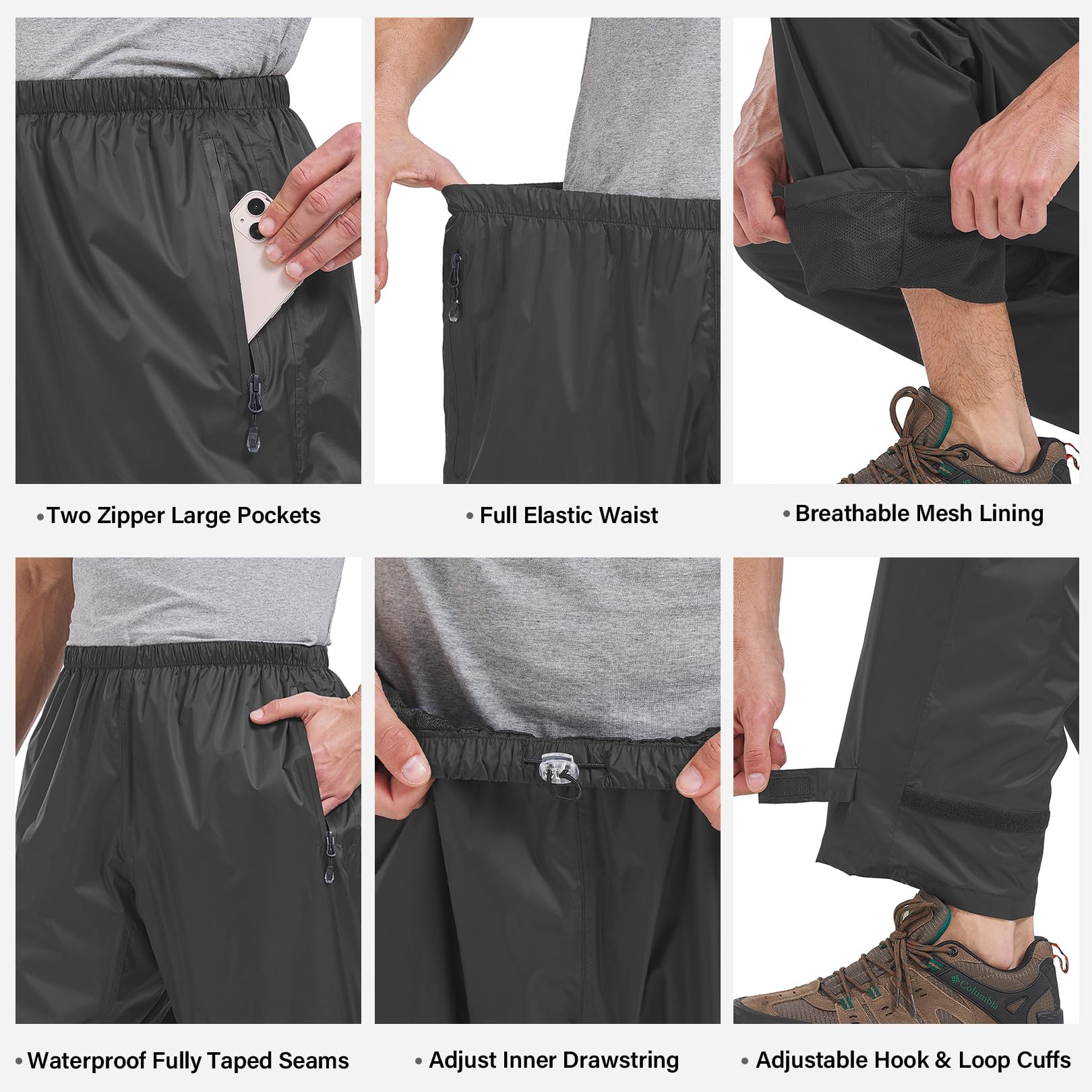 Regenhose Herren Fahrrad Leichte wasserdichte Winddichte Outdoorhose zum Wandern Camping Trekkinghose Motorrad Regenhose