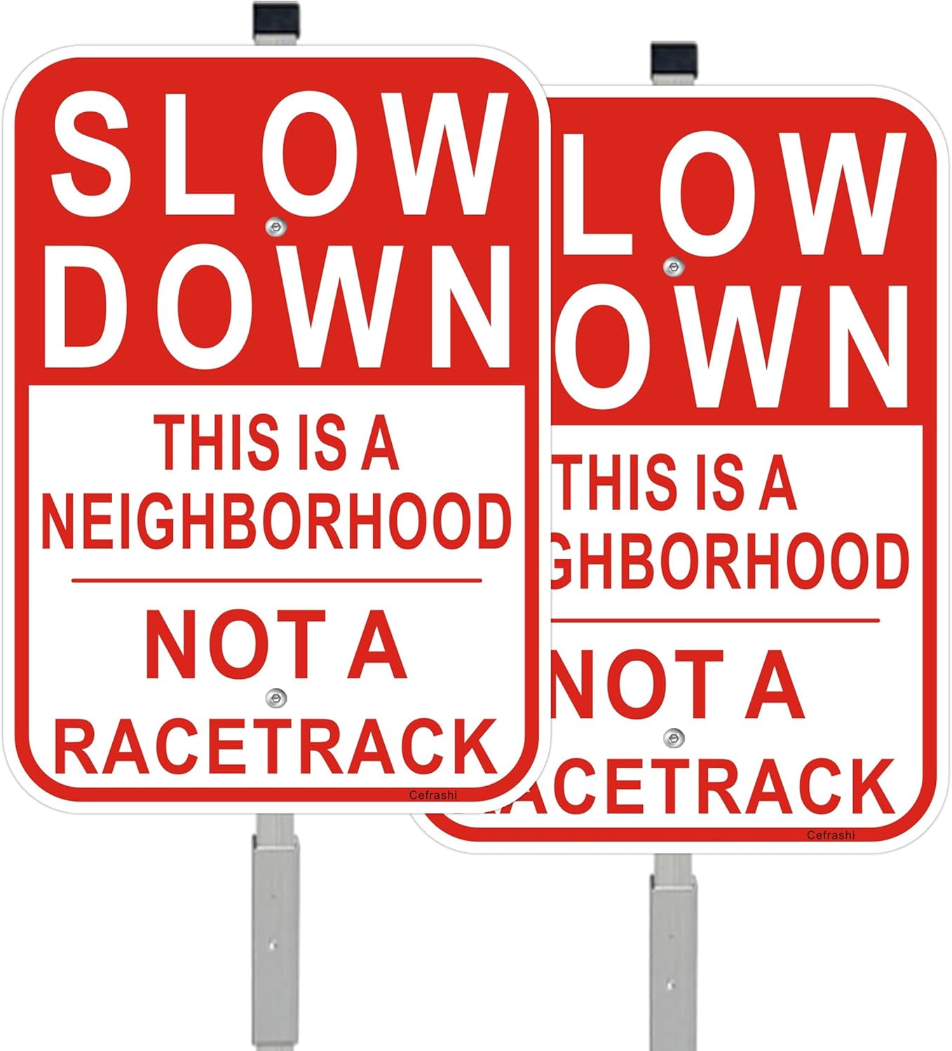 2 Pack Slow Down Signs, with 36" Stakes, 14"x10" Reflective Aluminum, Not a Racetrack - Slow Down Signs for Neighborhoods