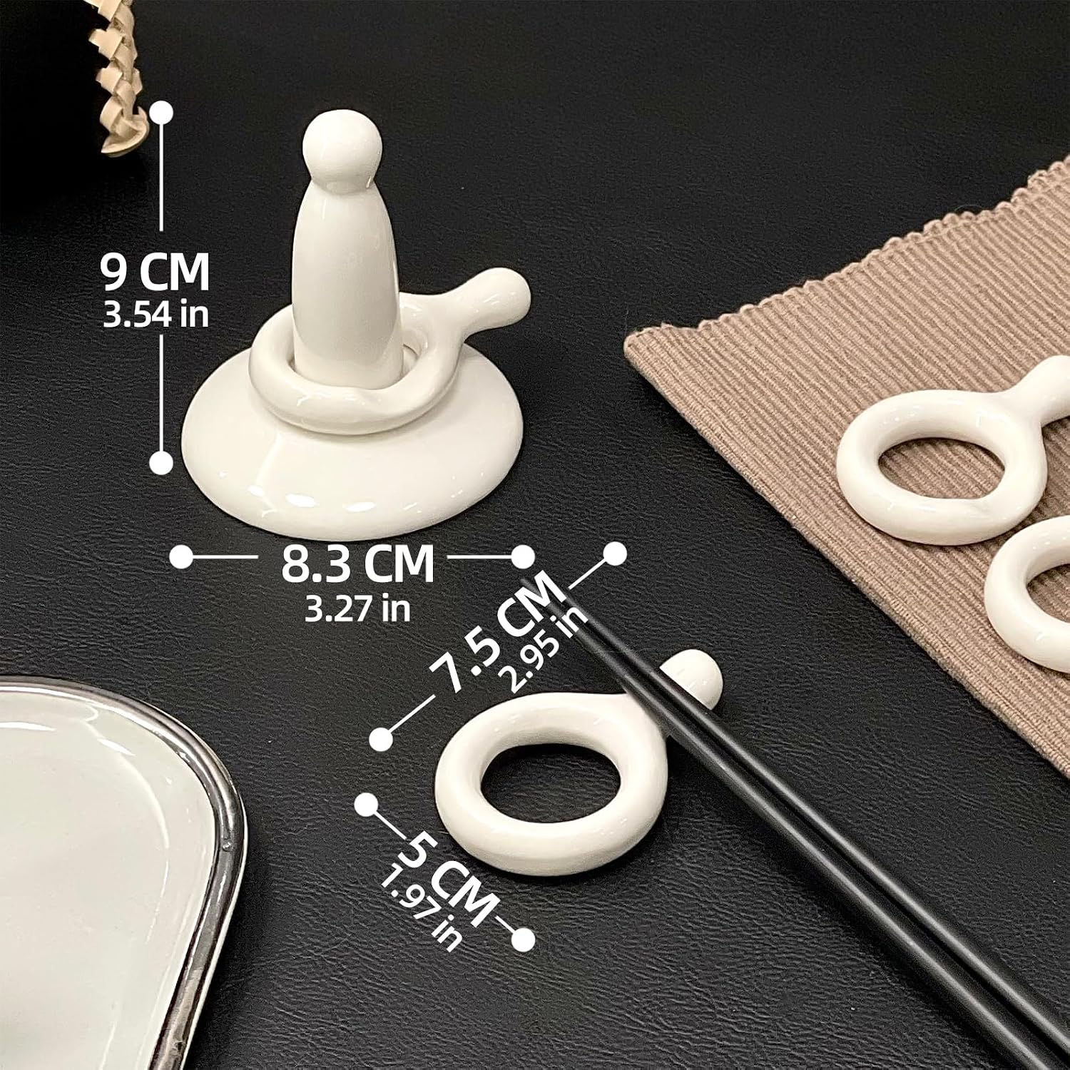 Ceramic Chopstick Rest, Spoon Rest for Stove Top, Porcelain Chinese Chopsticks Holder for Chinese Food, Home, Hotel, Resta Countertop Ornaments (One Pillar and Five Chopstick Rest)