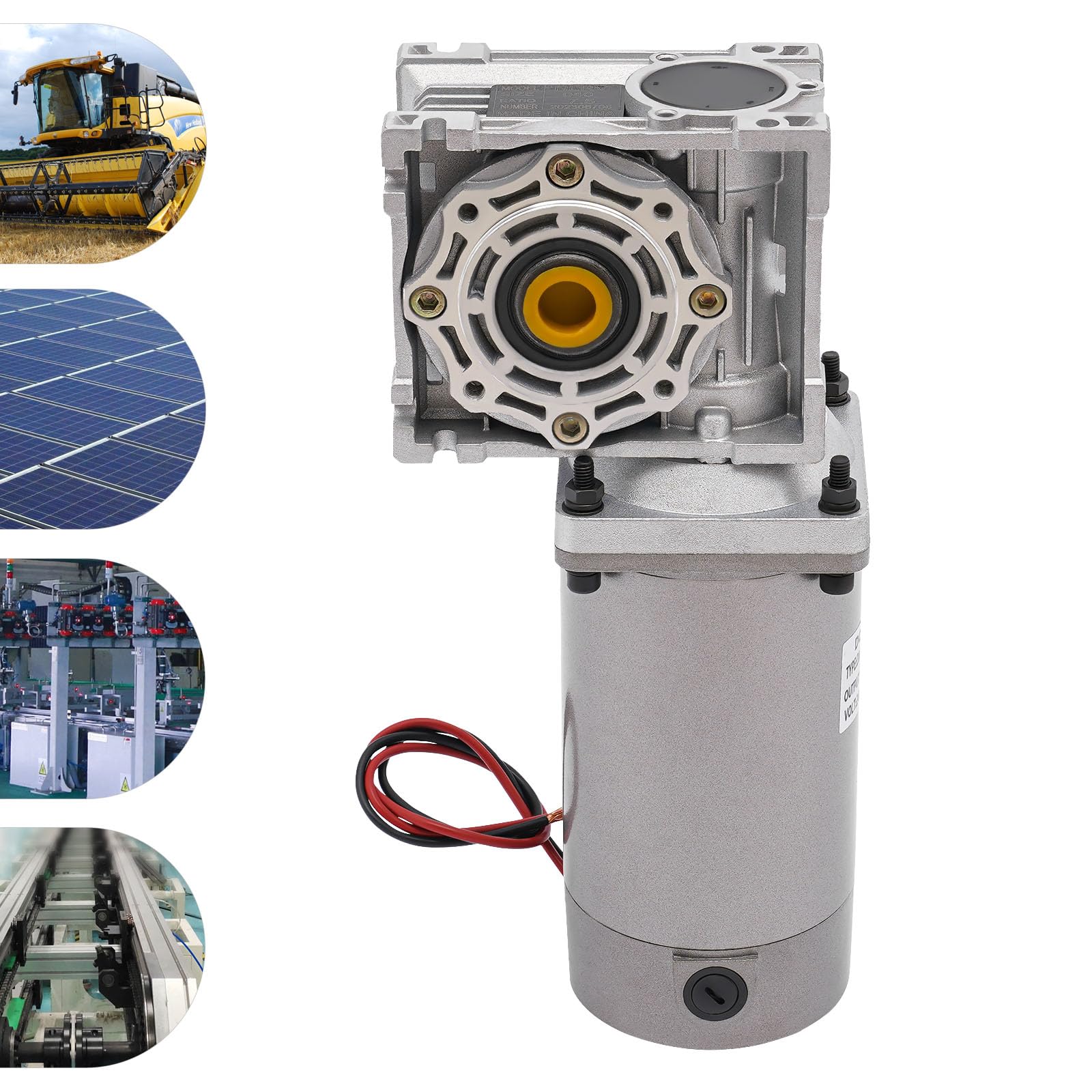 Motor reductor Worm Gear de 300 W | Motor eléctrico RV engranaje helicoidal DM09 NLRV-040, DC 24 V, autobloqueante, plata, IP65