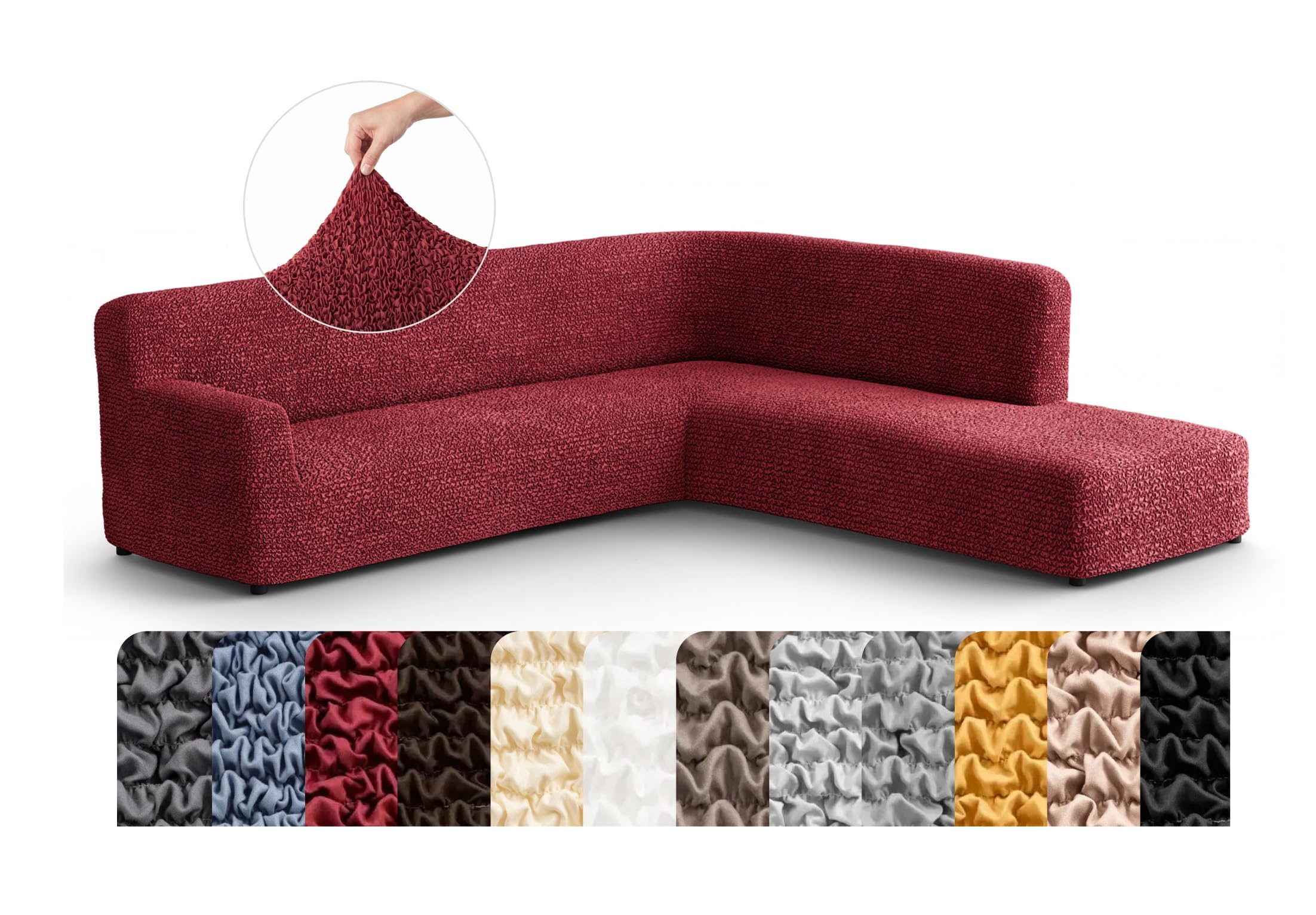 Mamma Mia Covers PAULATO BY GA.I.CO. Stretch Sectional Sofa Slipcovers 1-Piece Non-Slip – Elastic L Shape Couch Cover – Soft Furniture Protector Washable – Burgundy (Right-Facing Bumper 120"-195" Wide)