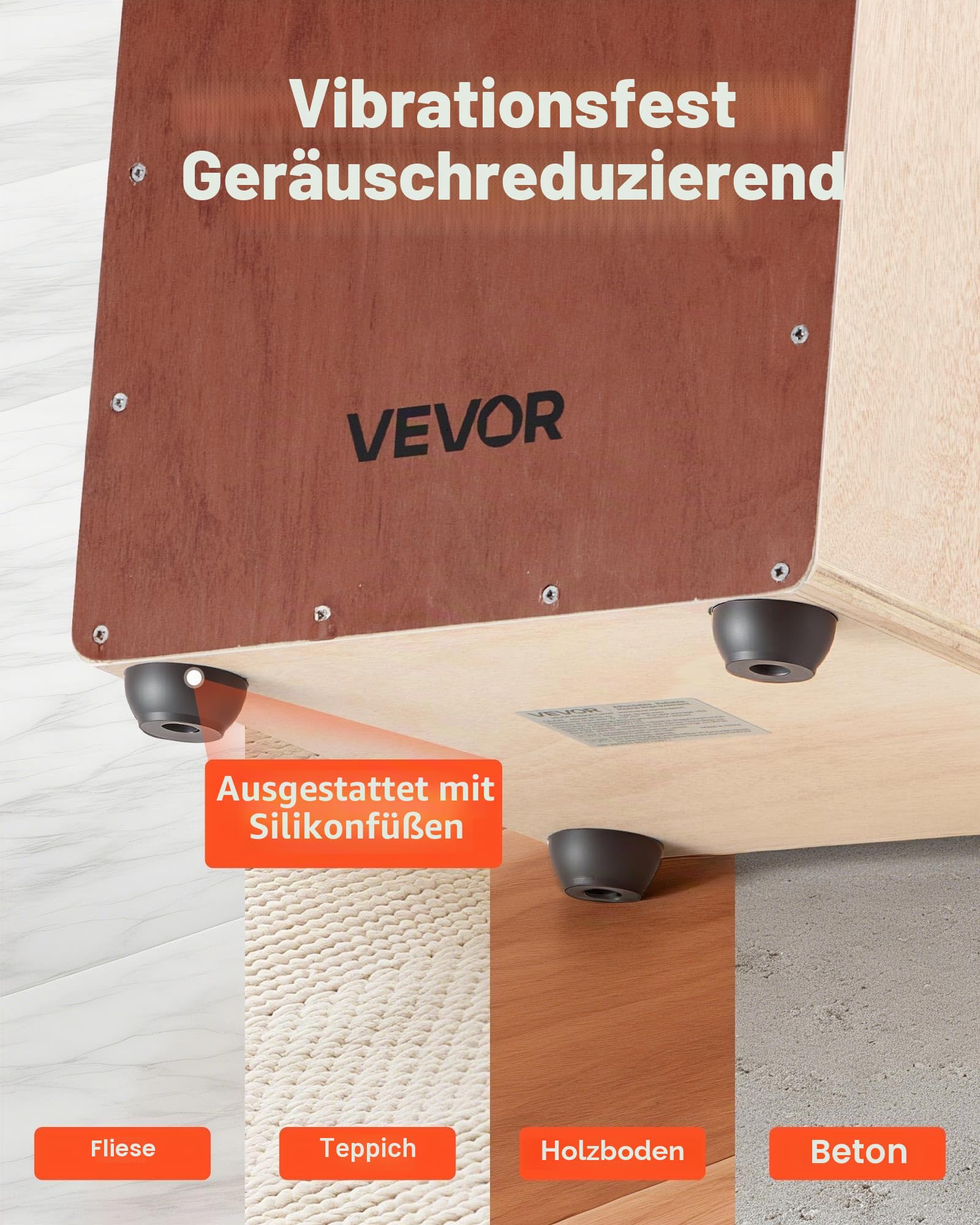 VEVOR Cajon, Kistentrommel, mit internen Snare-Drähten, kompakte & leichte Drum-Box aus Holz, Trommel-Musikinstrument mit Silikonfüßen, abgerundeten Kanten, für Anfänger & Profis, 255x255x380 mm