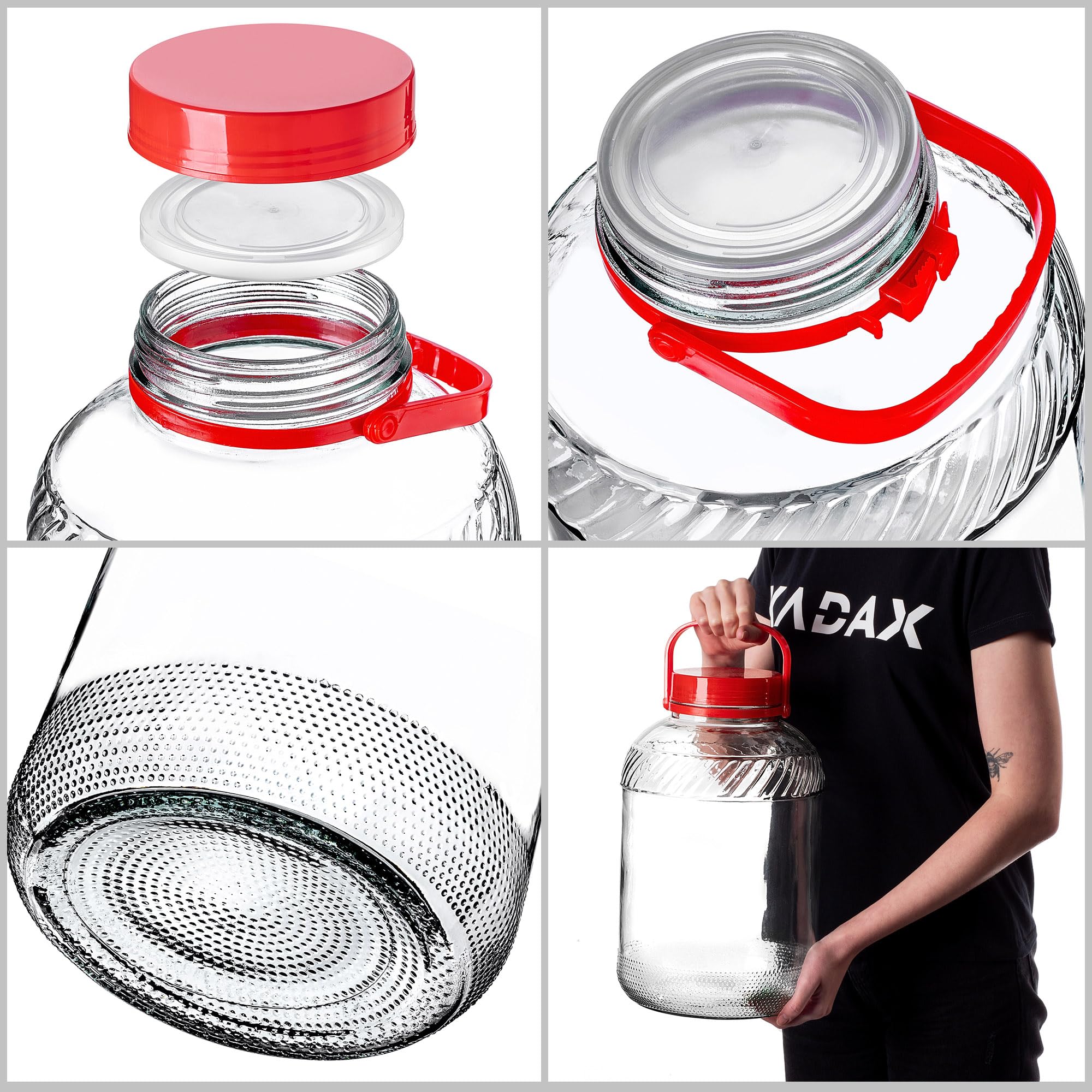 KADAX Gurkenglas mit Deckel, Einmachglas, luftdichte Konservierung, Glasballon, universelles Glas, Vorratsglas für Gurken, Aufbewahrung, Aufbewahrungsglas, Einweckglas (10L)