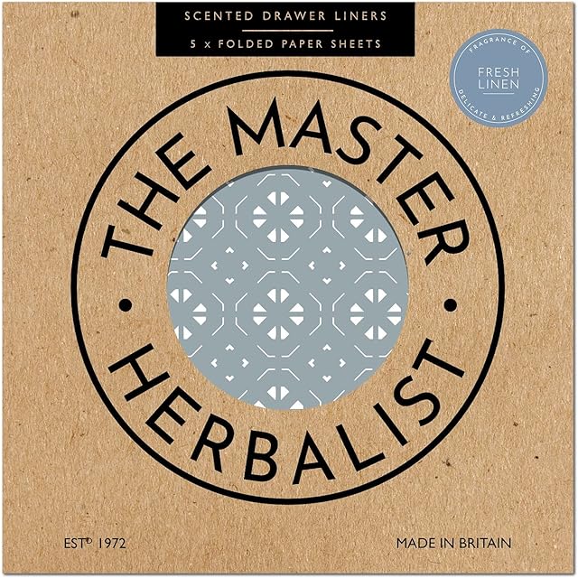 The Master Herbalist FRESH LINEN Scented Drawer Liners in a GEOMETRIC PRINT in DUSK BLUE (FOLDED)